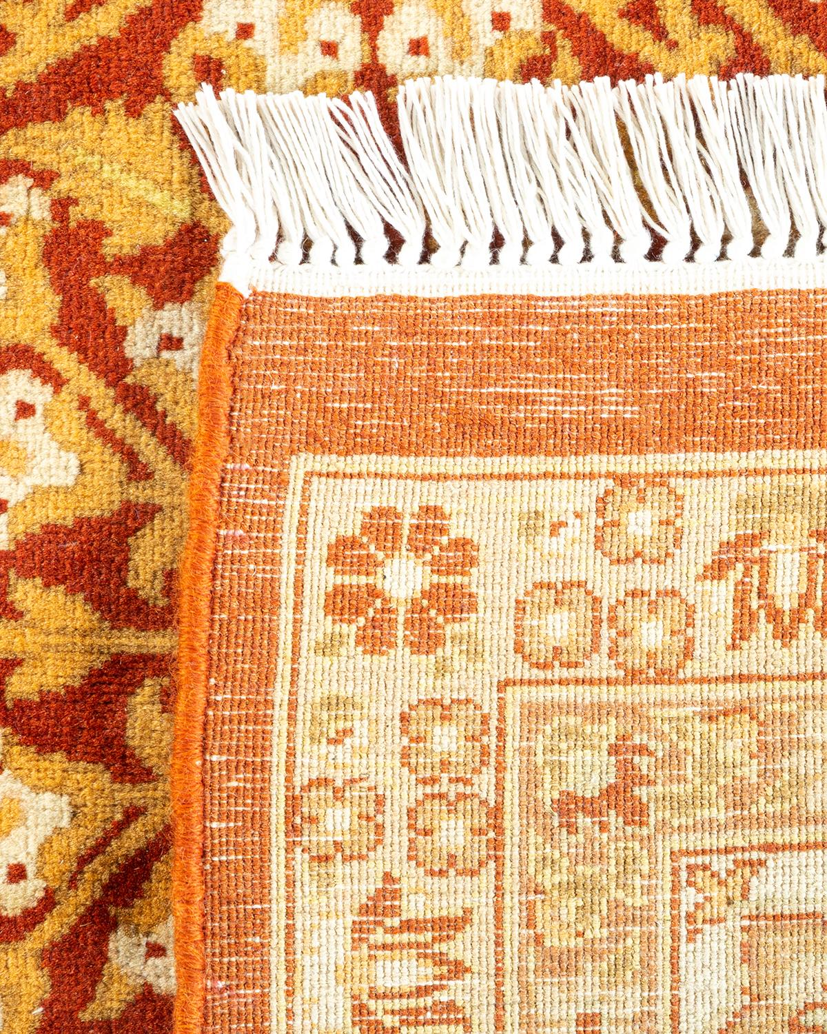 Contemporary One-of-a-Kind Mogul Traditional Hand-Knotted Runner, Orange 6' 1