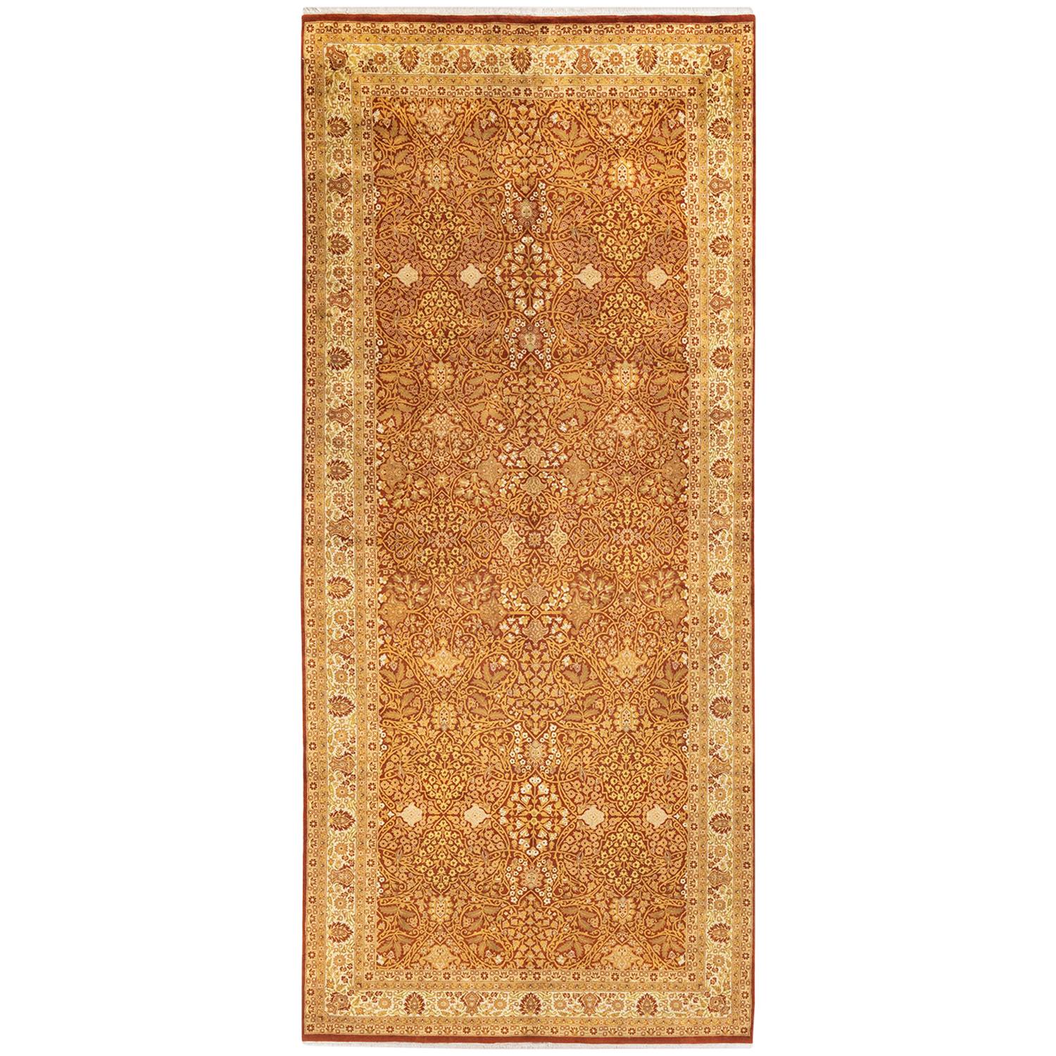 One-of-a-Kind Mogul Traditional Hand-Knotted Runner, Orange 6' 1" x 14' 1" For Sale