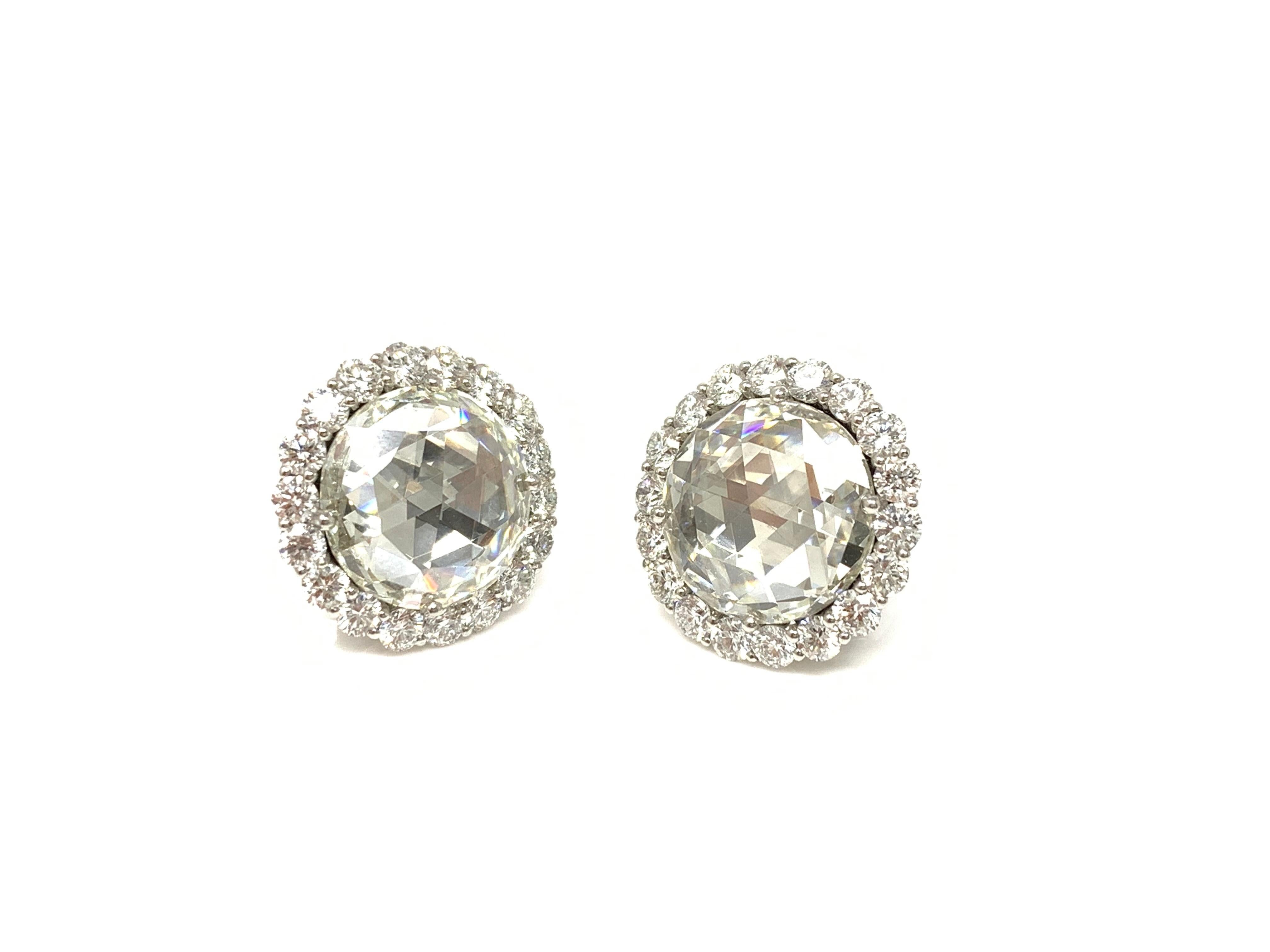 Women's GIA Certified 10.07 Carat Rose Cut Diamond Earrings Studs