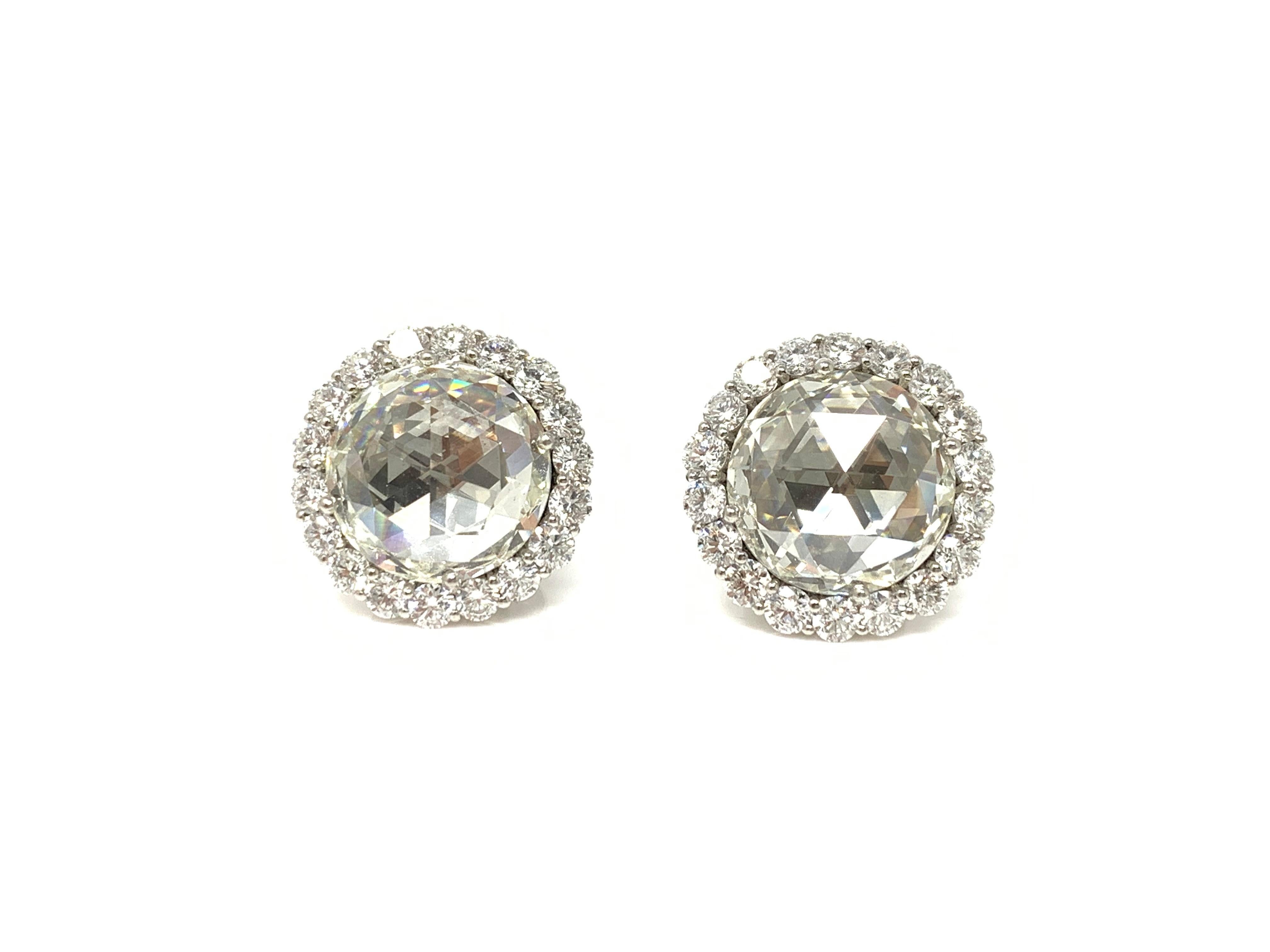 GIA Certified 10.07 Carat Rose Cut Diamond Earrings Studs 1