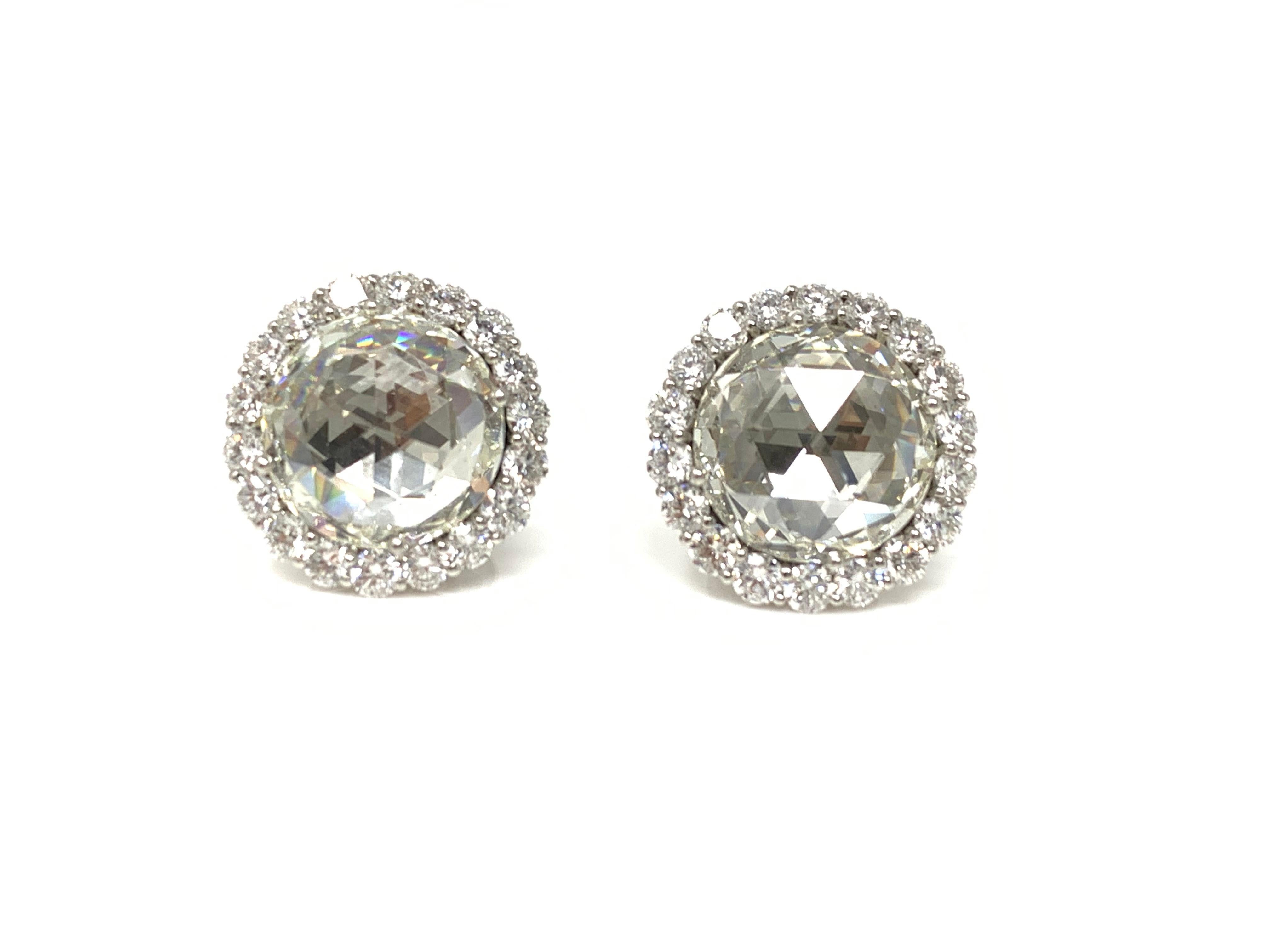 GIA Certified 10.07 Carat Rose Cut Diamond Earrings Studs 2