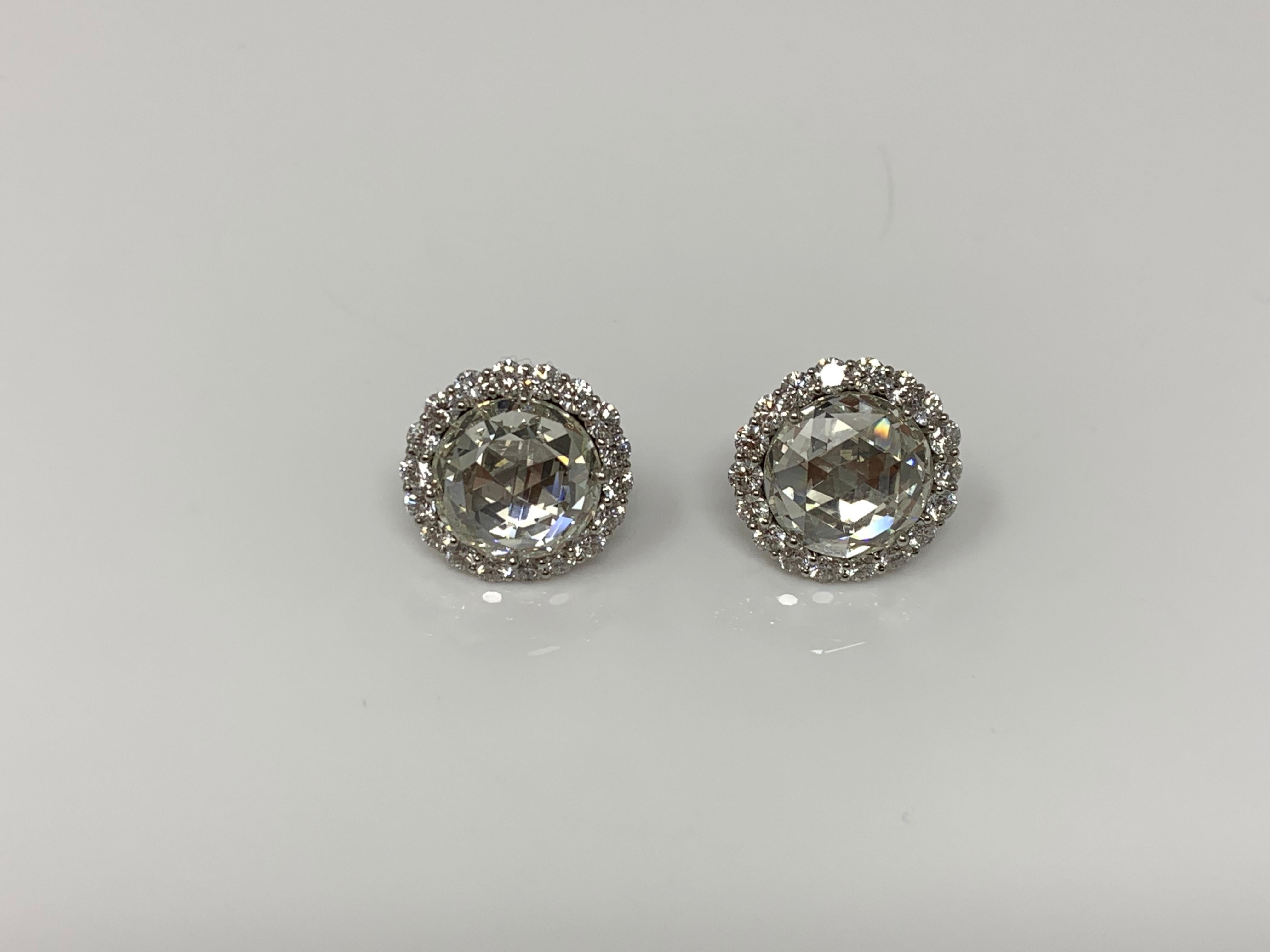 GIA Certified 10.07 Carat Rose Cut Diamond Earrings Studs 4