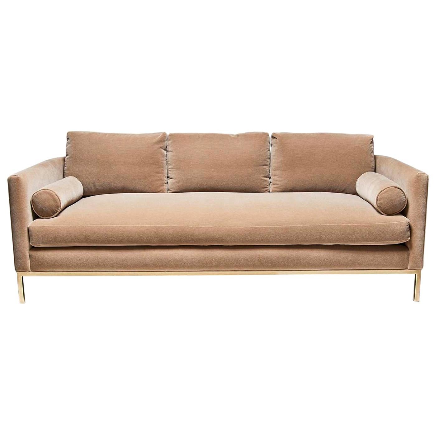Mohair and Brass Curved Back Sofa by Lawson-Fenning