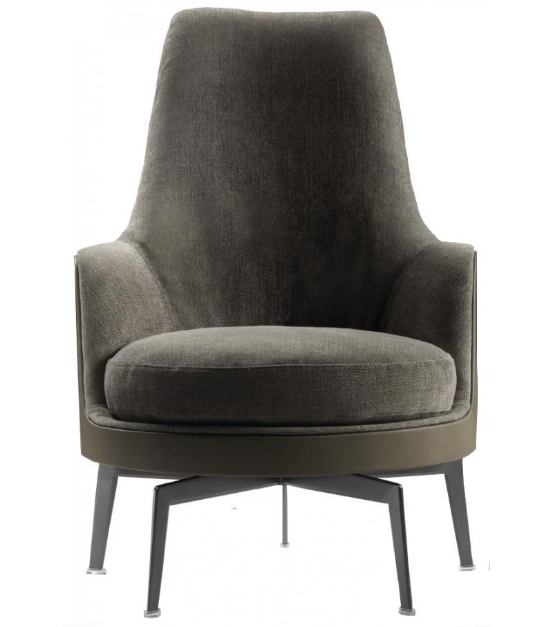 Modern Mohair and Leather with Bronzed Base Guscioalto Soft Armchair by Flexform For Sale