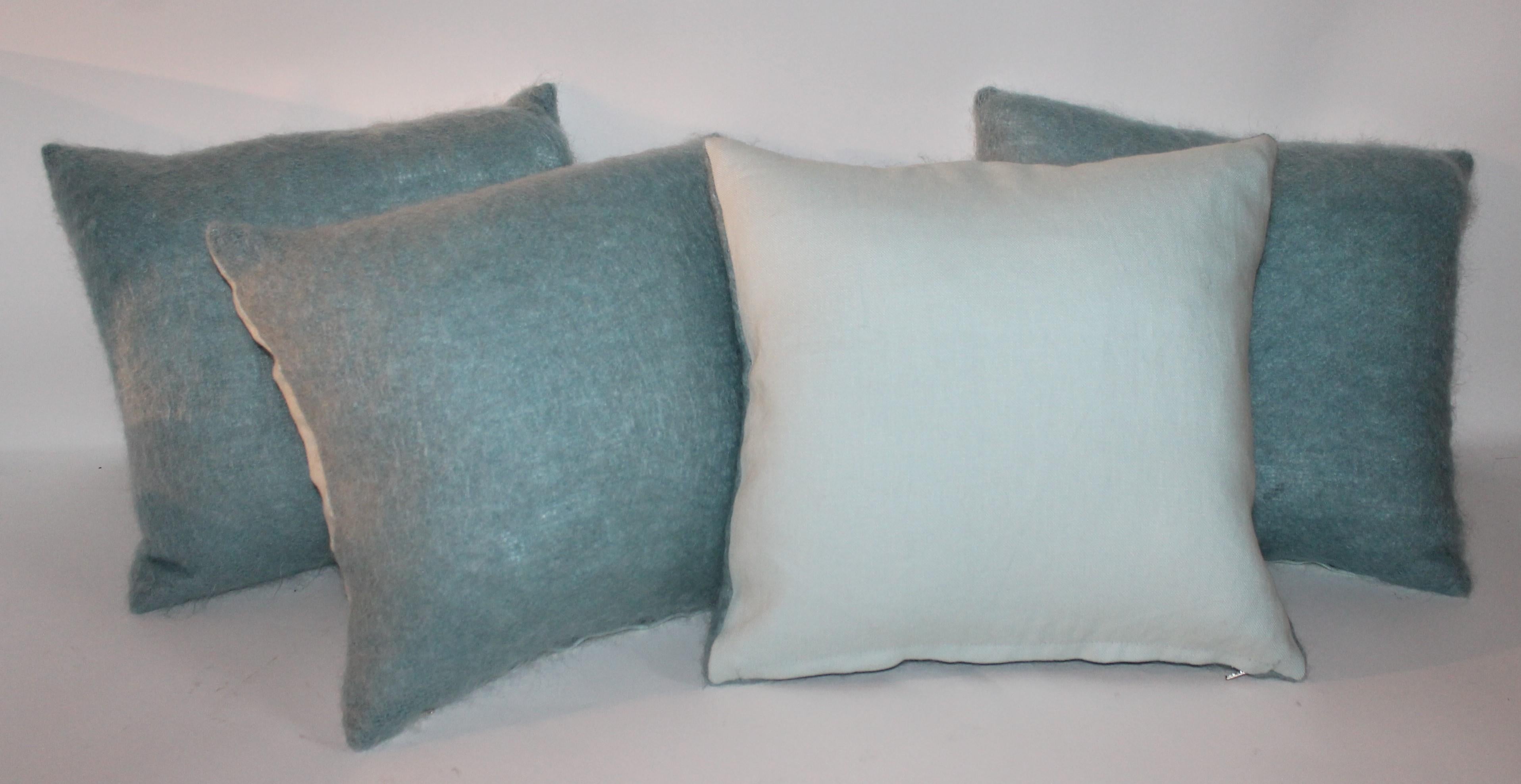 Country Mohair and Linen 4 Pillows For Sale