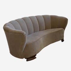 Mohair Art Deco Danish Banana Sofa