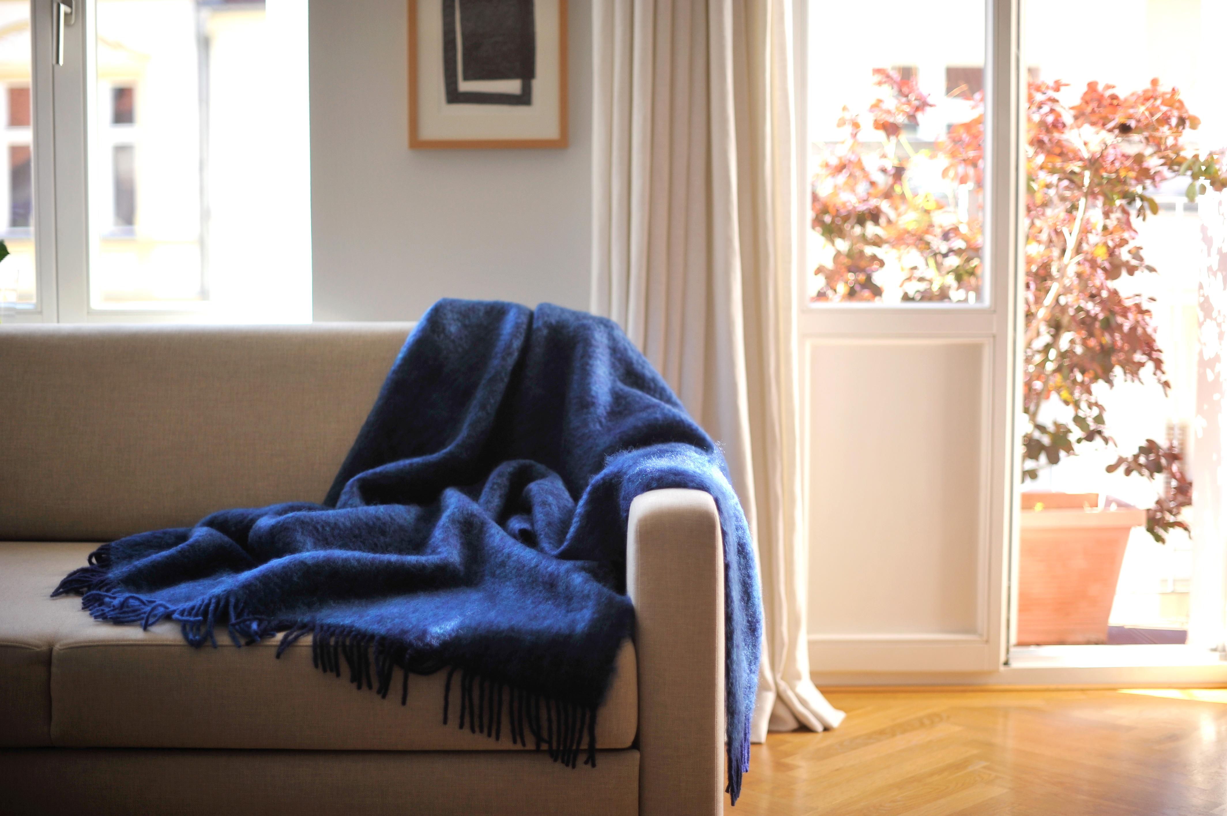 Modern Mohair Blanket Blue Woven of Mohair and Wool by Catharina Mende For Sale