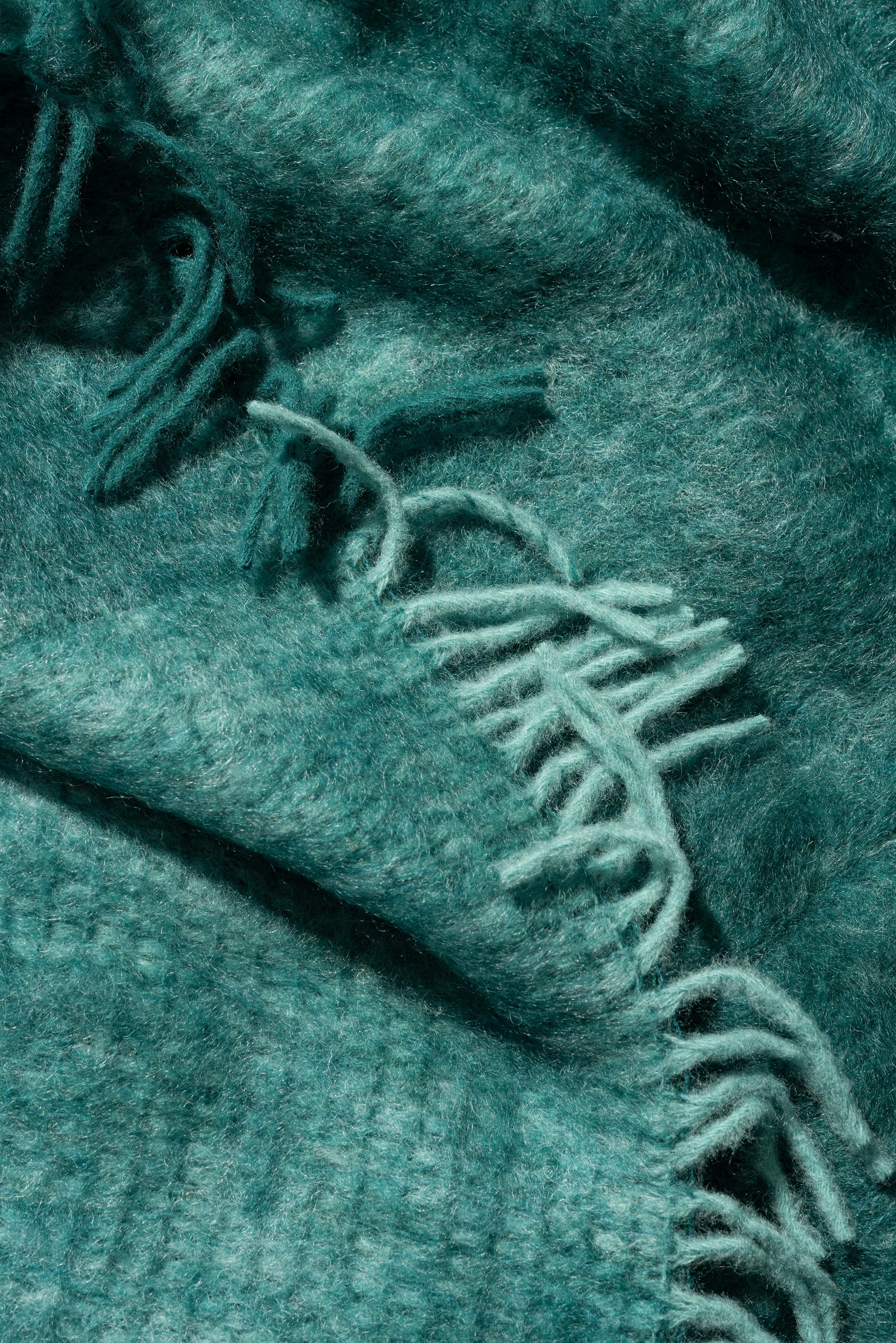 Modern Mohair Blanket Petrol Woven of Mohair and Wool by Catharina Mende For Sale