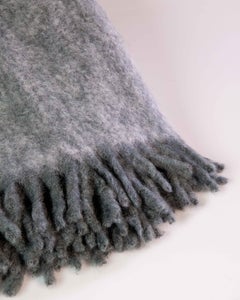 Mohair Blanket with Suede Stitching in Light and Dark Grey, in Stock