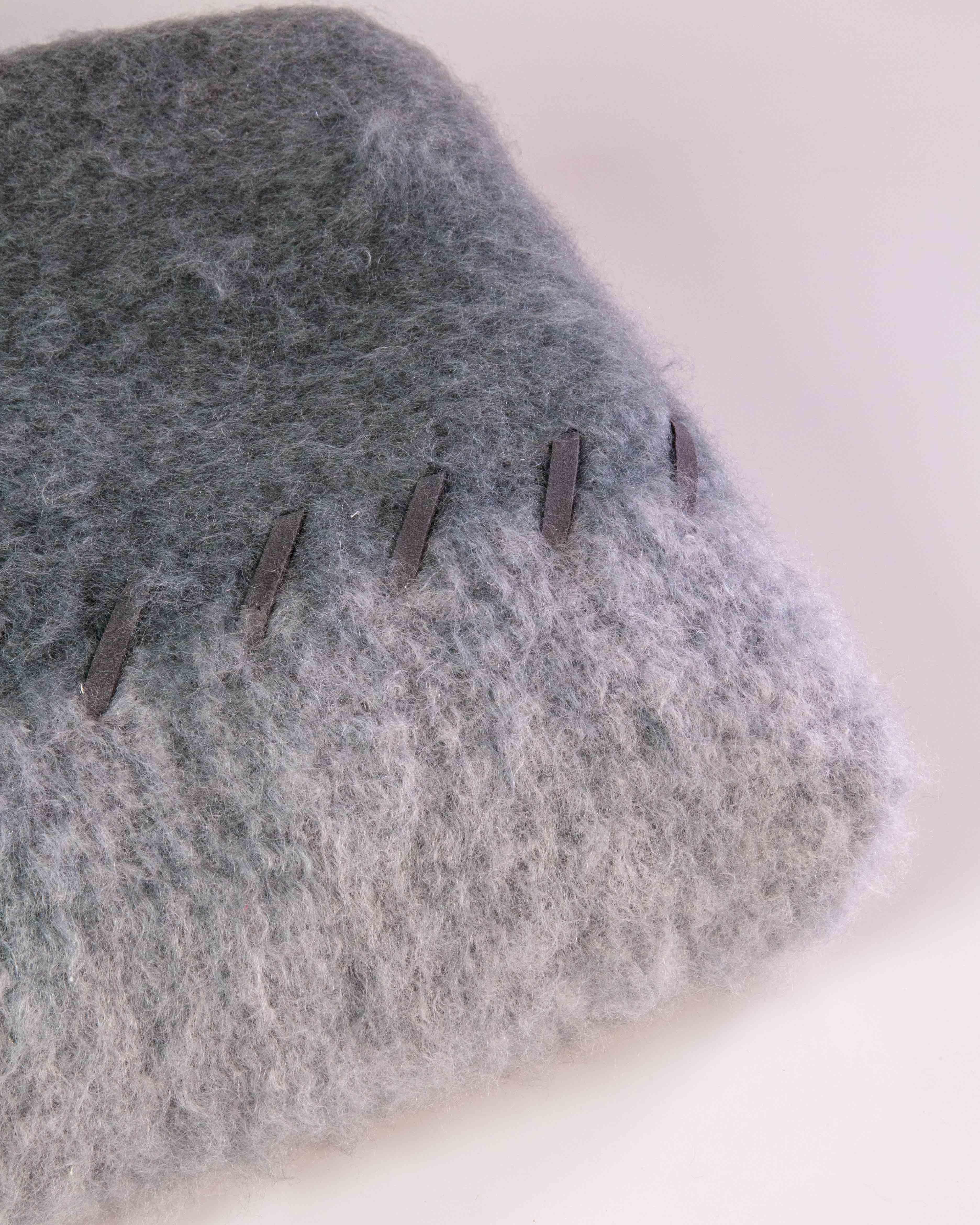 Spanish Mohair Blanket with Suede Stitching in Light and Dark Grey, in Stock