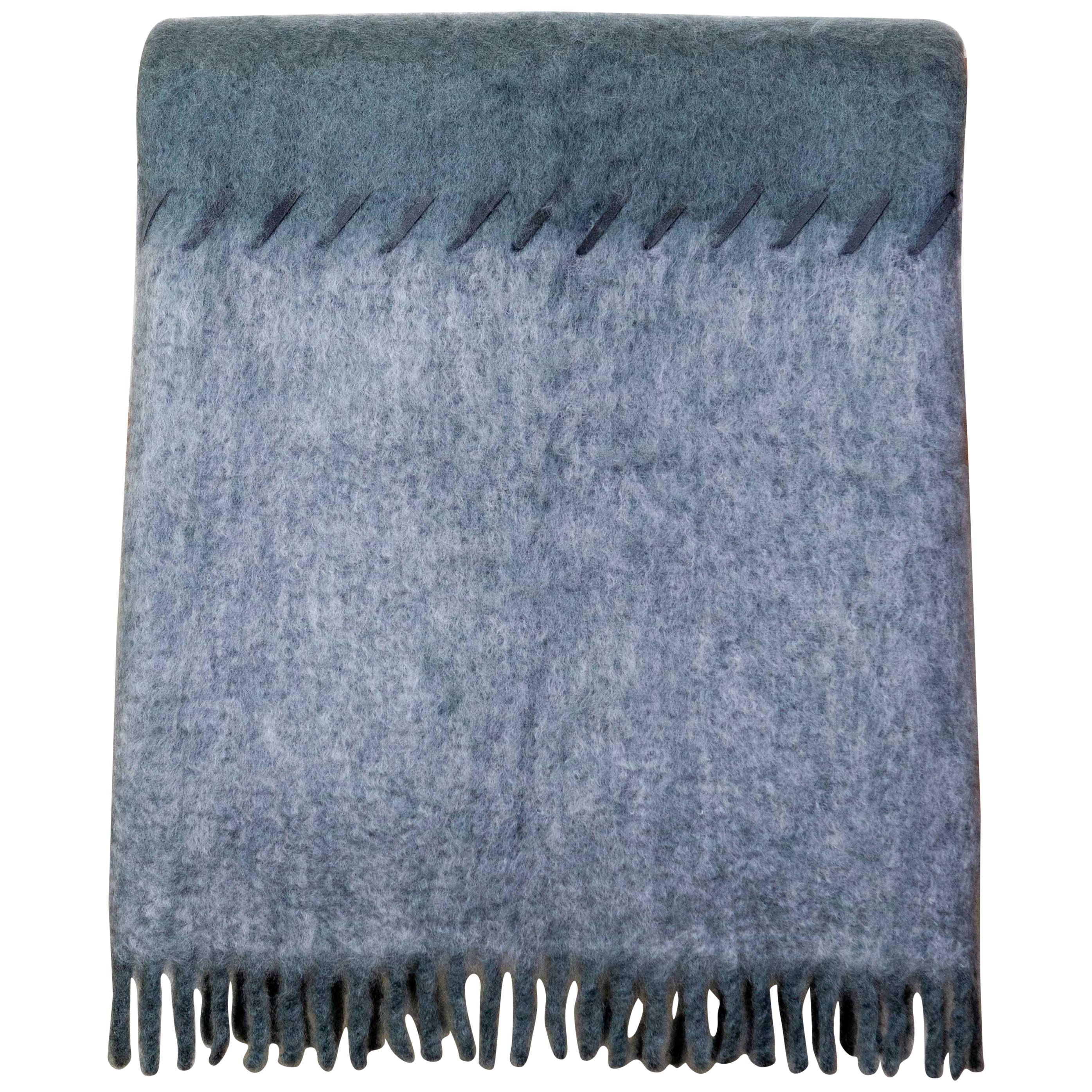 Mohair Blanket with Suede Stitching in Light and Dark Grey, in Stock