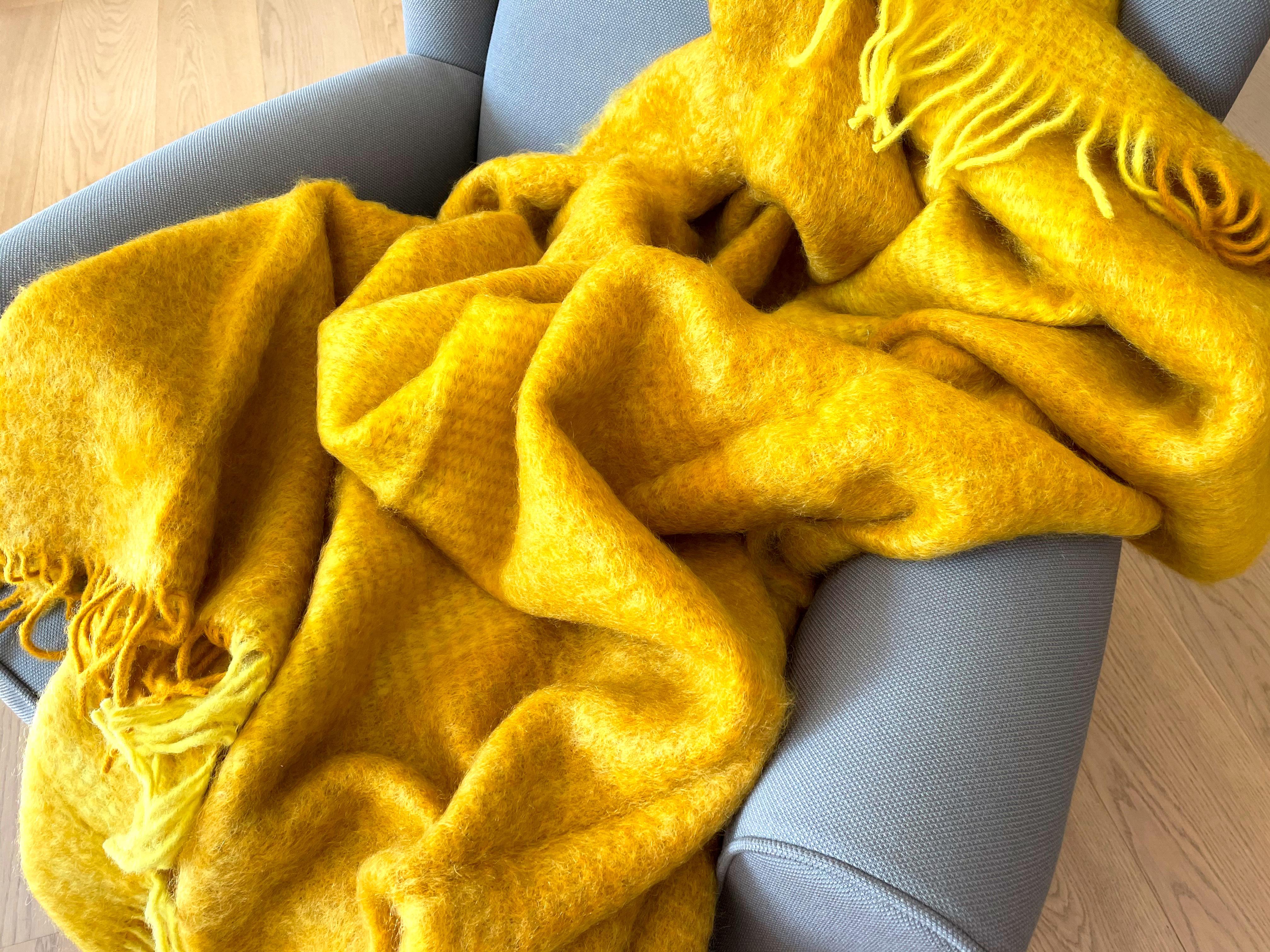 Spanish Mohair Blanket Yellow Woven of Mohair and Wool by Catharina Mende For Sale
