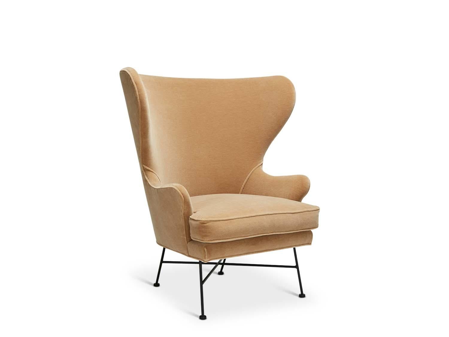 The highland wingback chair is a sculptural, wide-scale chair with a minimal metal base and down-wrapped seat cushion.

 The Lawson-Fenning Collection is designed and handmade in Los Angeles, California. Reach out to discover what options are
