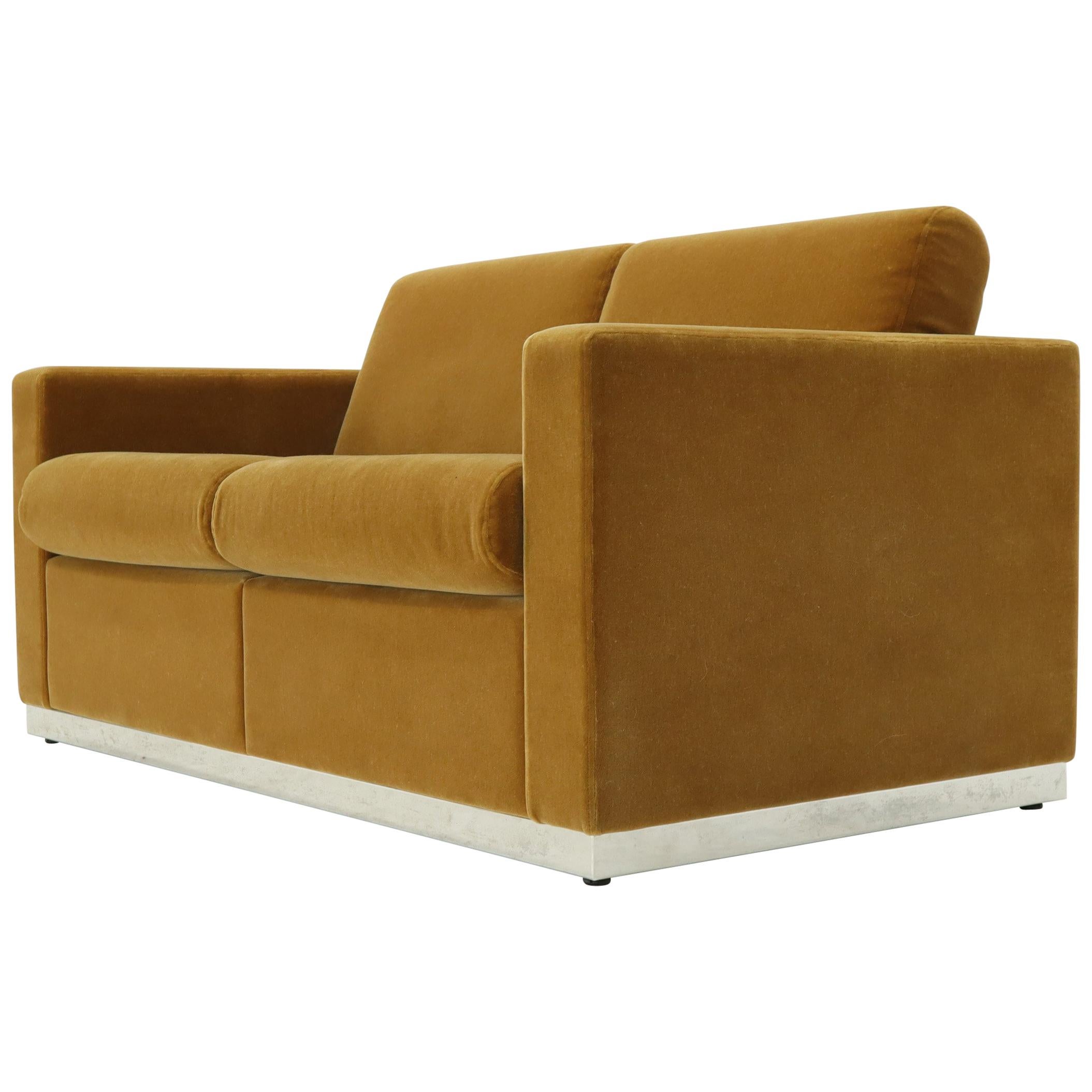 Mohair Loveseat on High Polish Stainless Steel Base Ward Bennet for Brickel