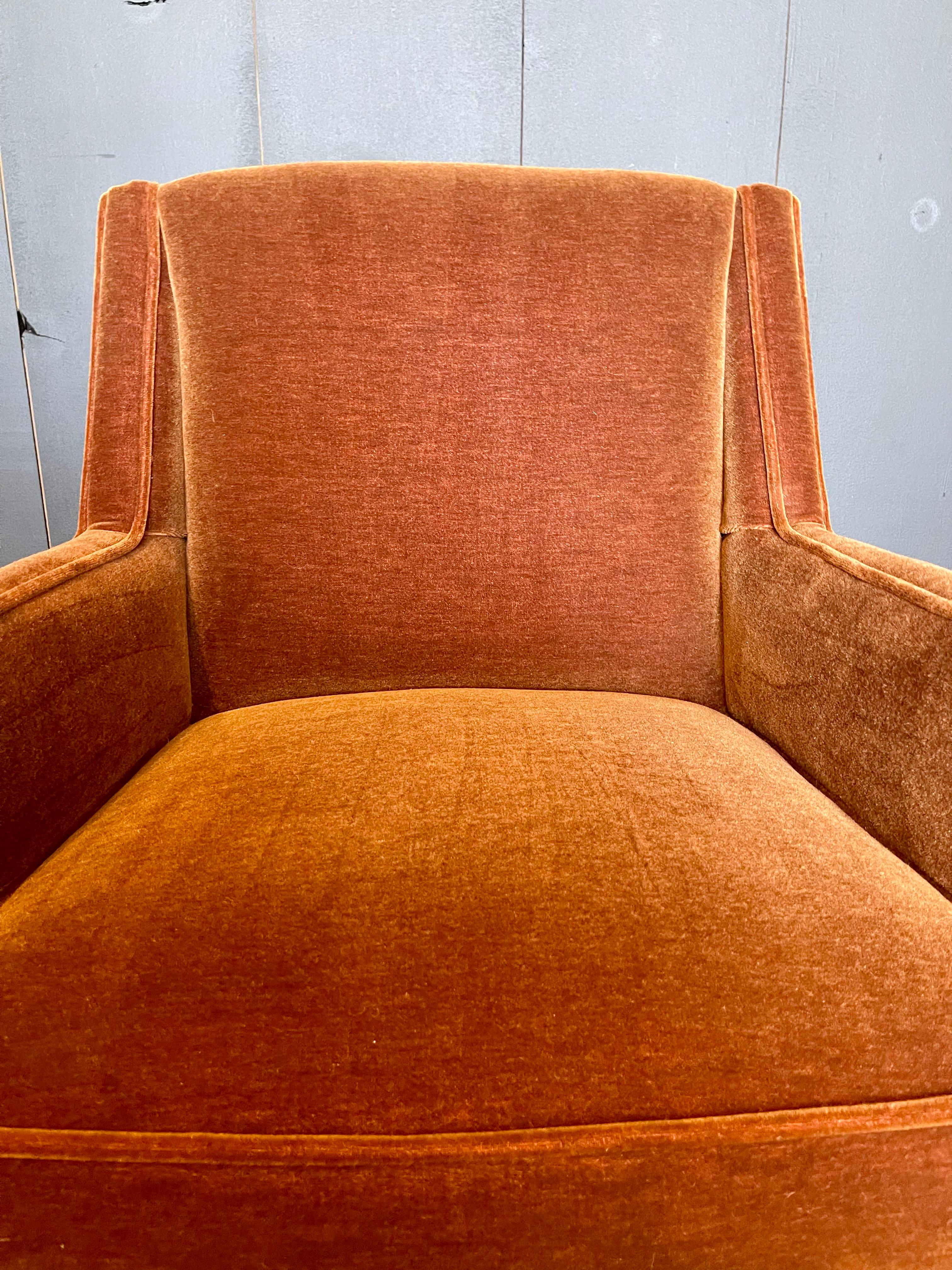Mid-Century Modern Mohair Mid-Century Accent Chair, in Rich Rust Colored Newly Upholstered Mohair For Sale