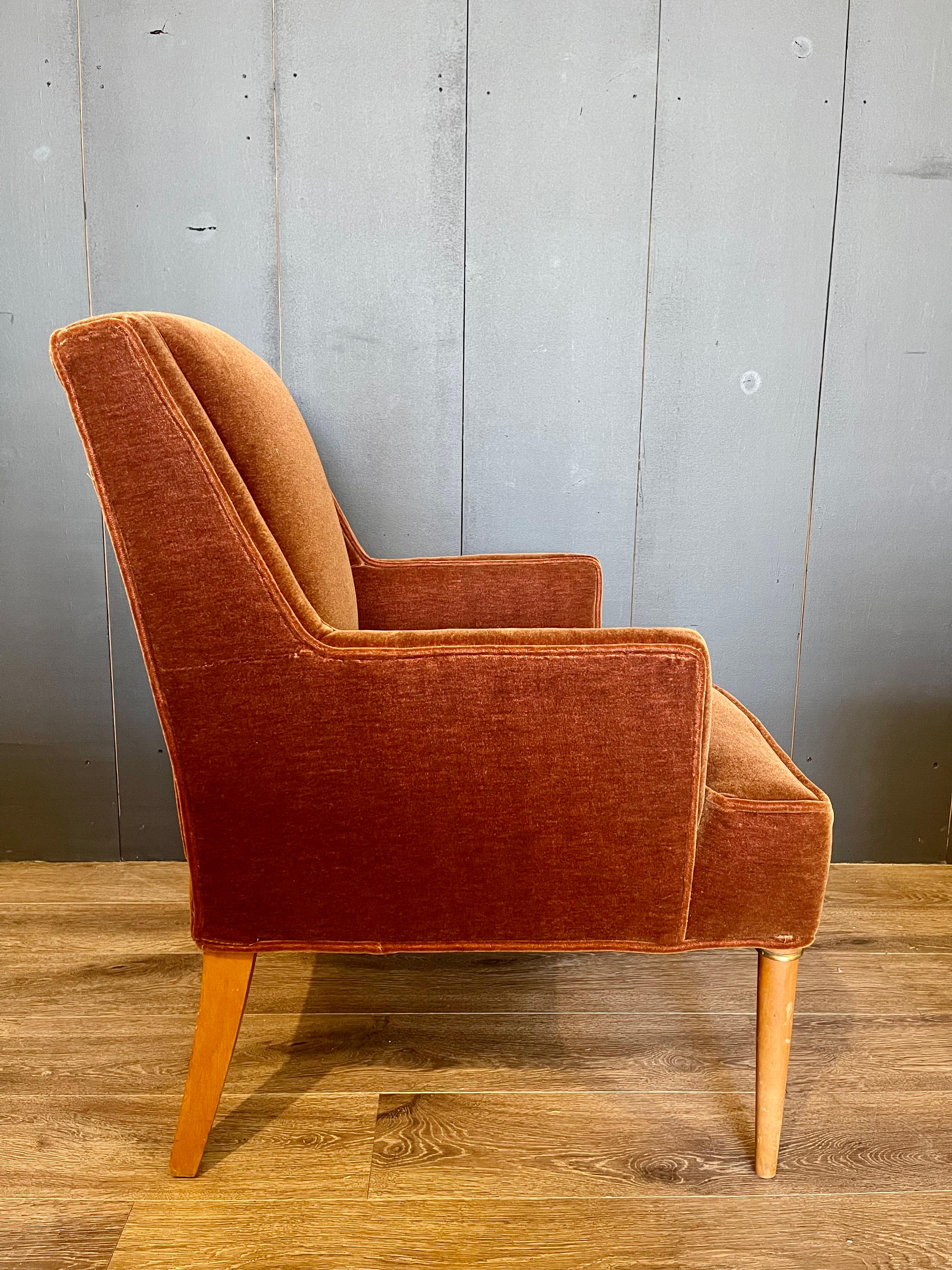 Mid-20th Century Mohair Mid-Century Accent Chair, in Rich Rust Colored Newly Upholstered Mohair For Sale