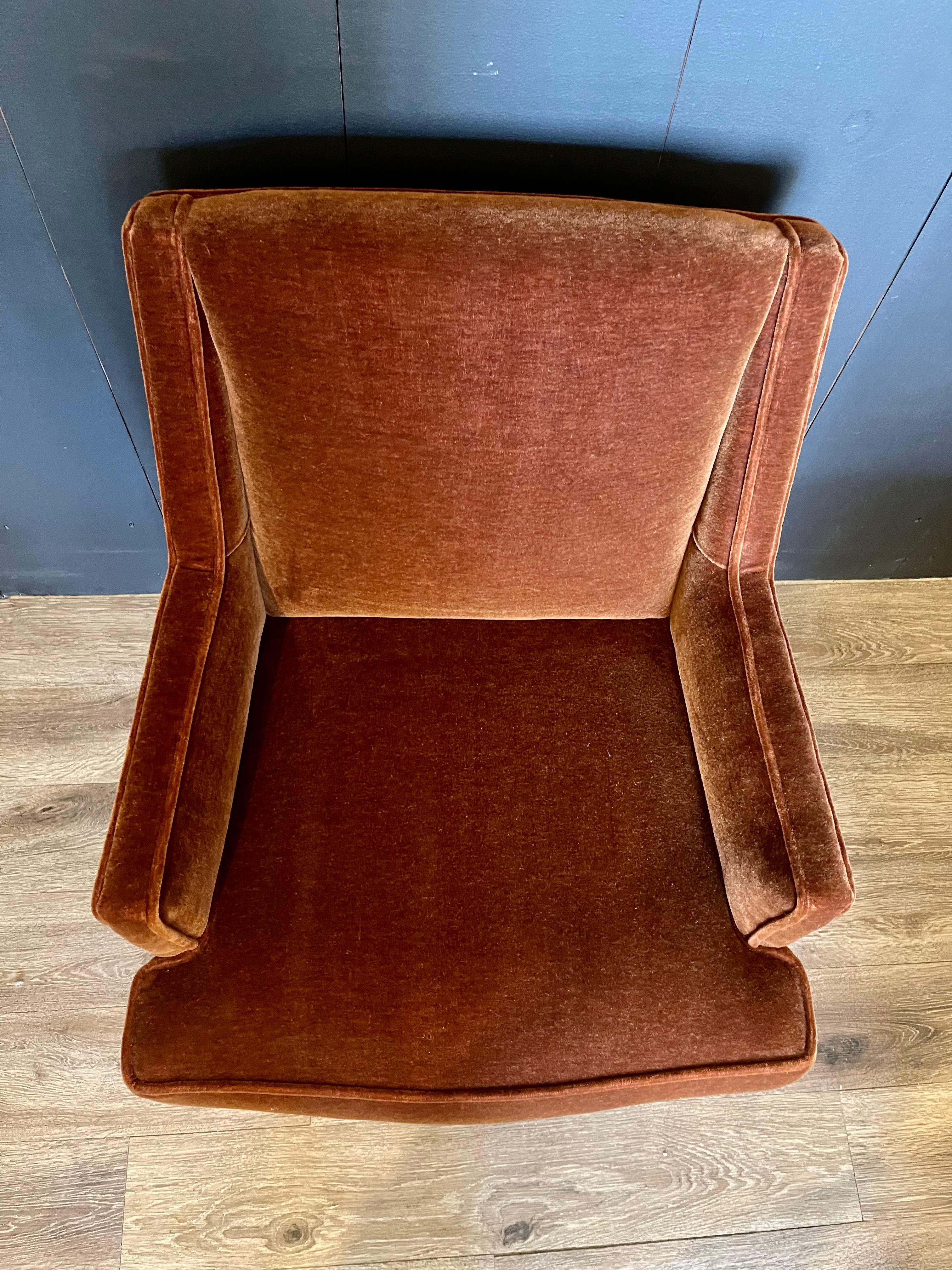 Mohair Mid-Century Accent Chair, in Rich Rust Colored Newly Upholstered Mohair For Sale 2