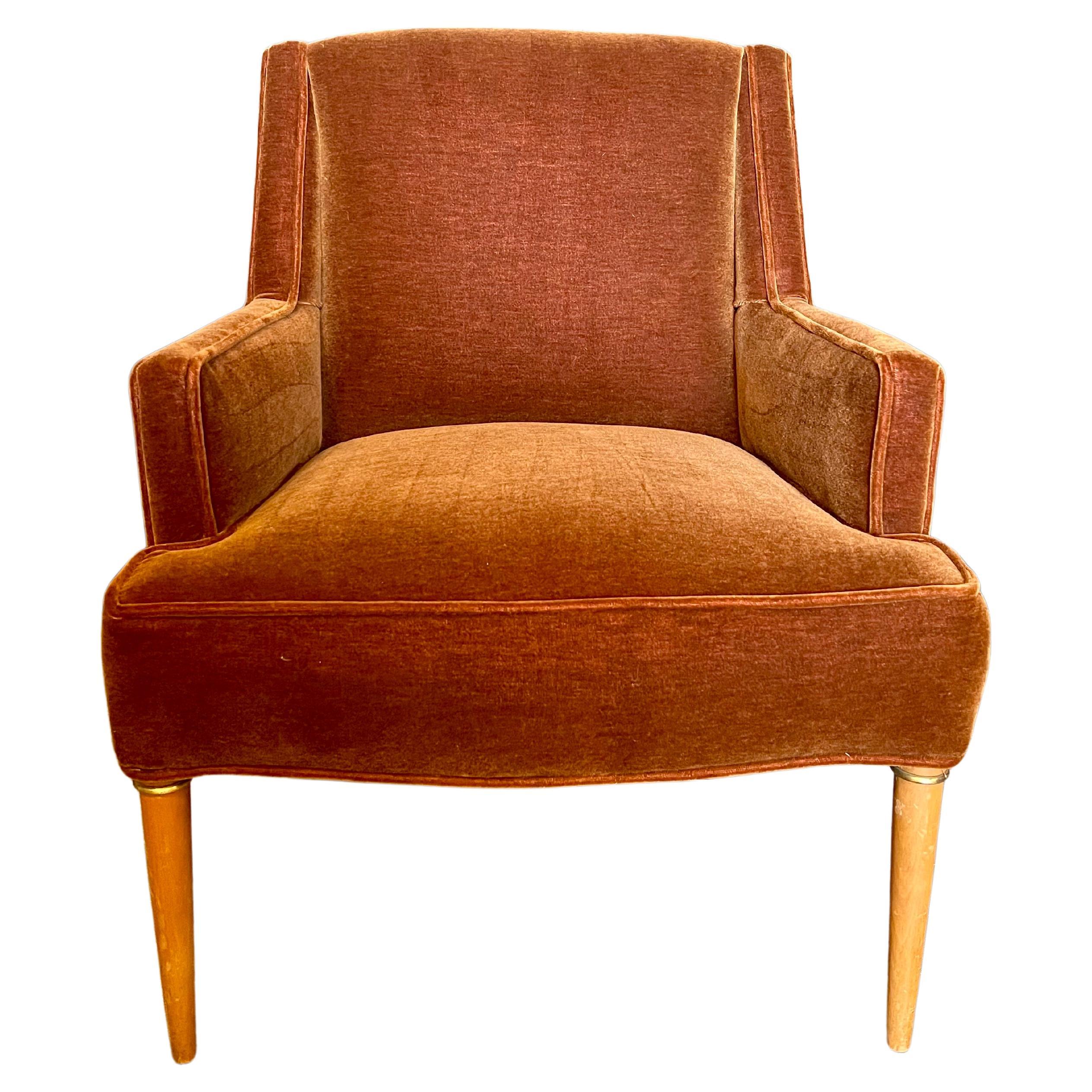 Mohair Mid-Century Accent Chair, in Rich Rust Colored Newly Upholstered Mohair For Sale