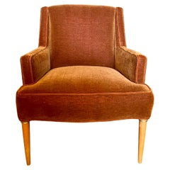 Retro Mohair Mid-Century Accent Chair, in Rich Rust Colored Newly Upholstered Mohair