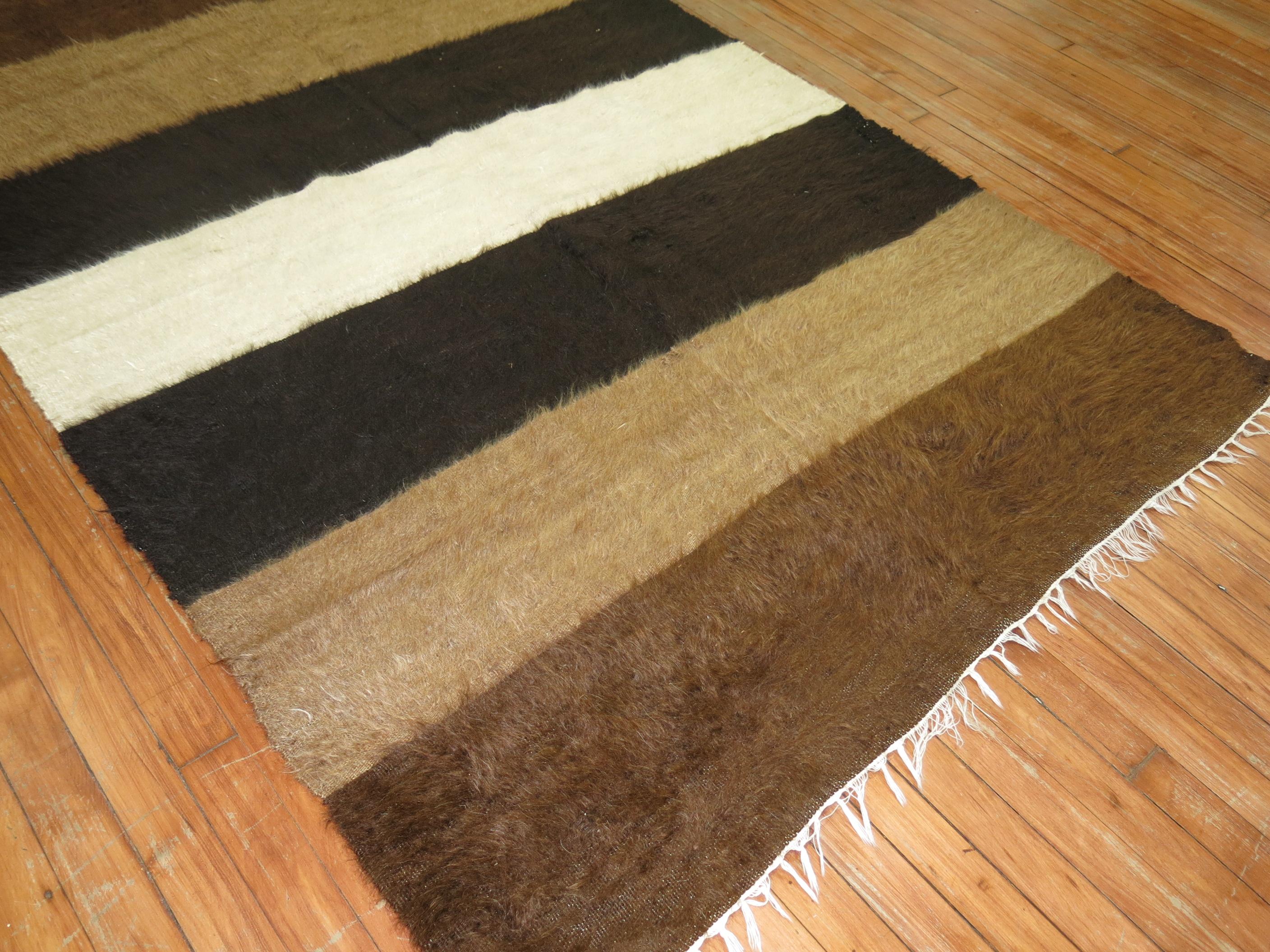Mid-Century Modern Mohair Modernist Black Ivory Brown Color Turkish Contemporary Rug For Sale