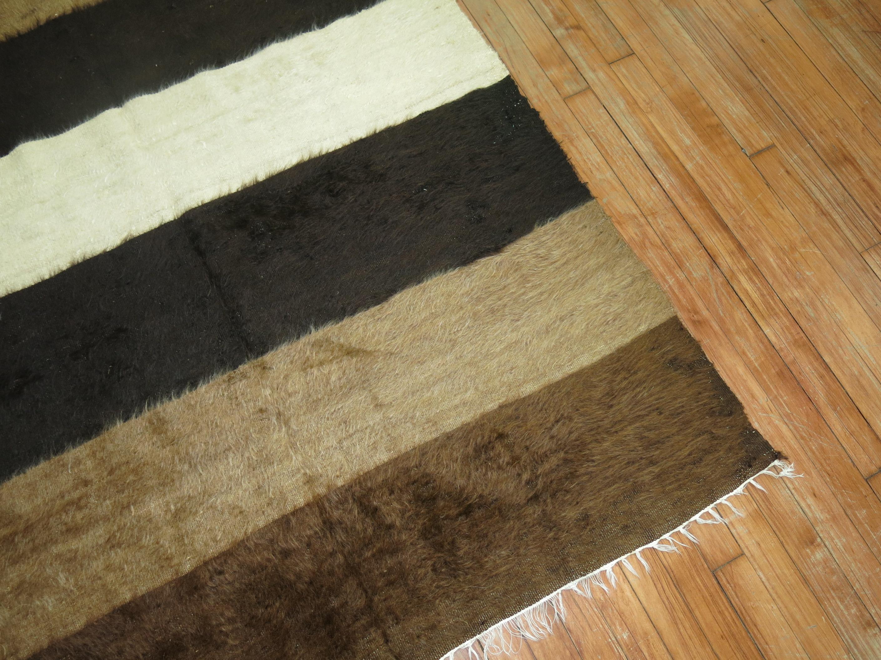 Mohair Modernist Black Ivory Brown Color Turkish Contemporary Rug In Excellent Condition For Sale In New York, NY