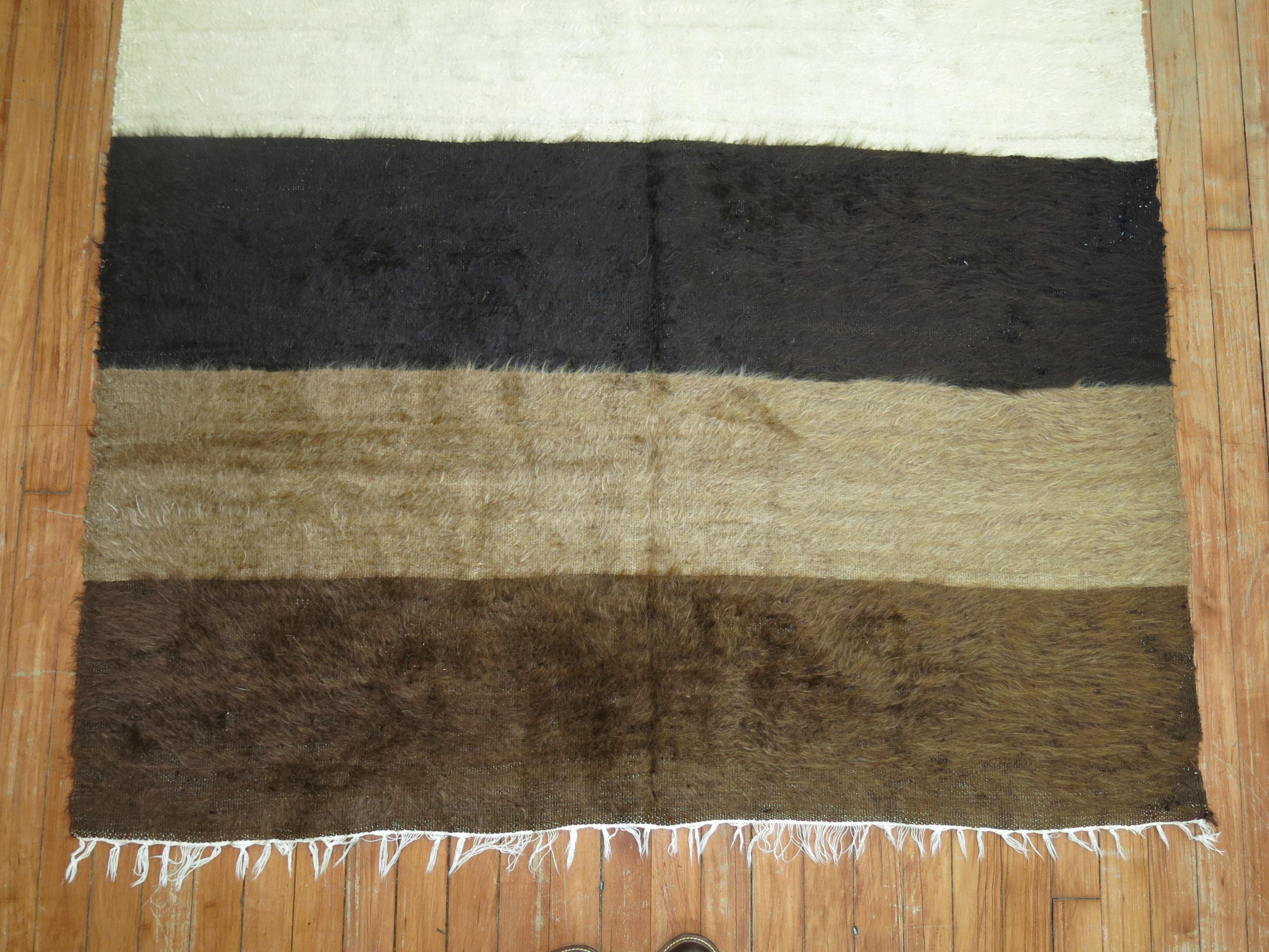 20th Century Mohair Modernist Black Ivory Brown Color Turkish Contemporary Rug For Sale