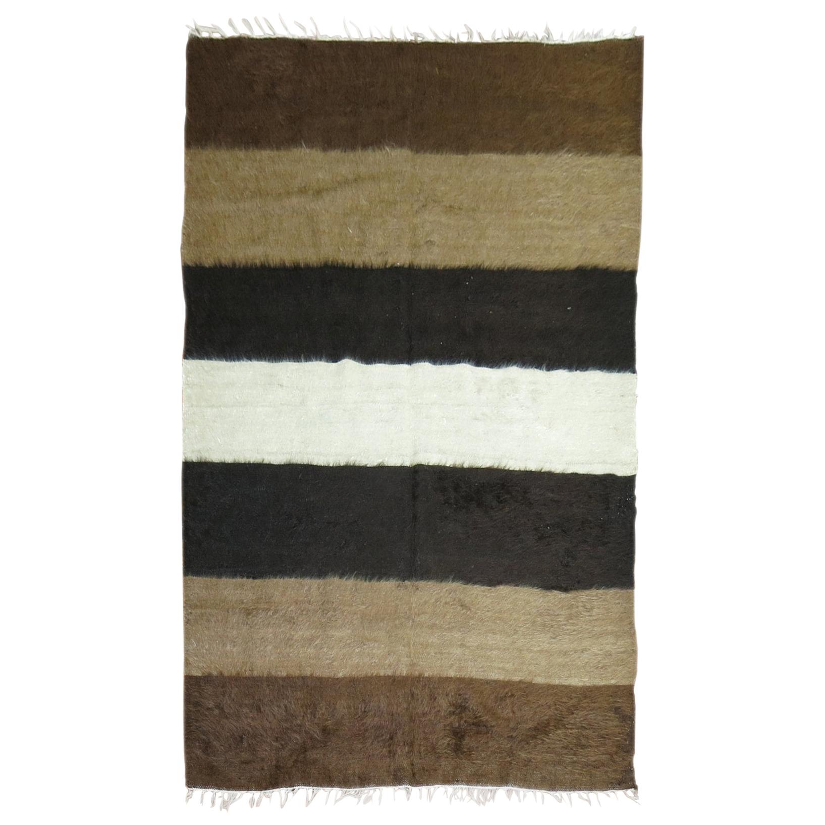 Mohair Modernist Black Ivory Brown Color Turkish Contemporary Rug For Sale
