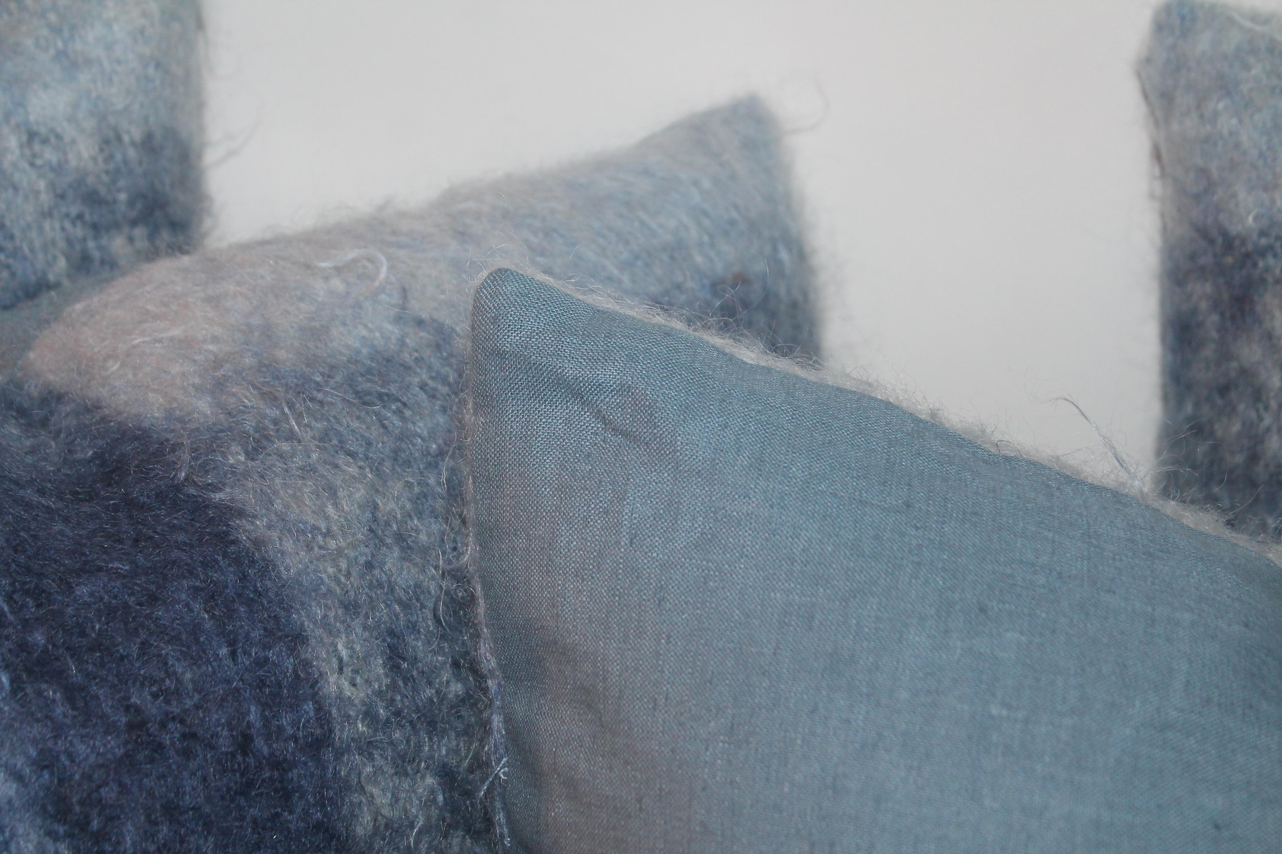 Hand-Crafted Mohair or Lambs Wool Blue Pillows / 4