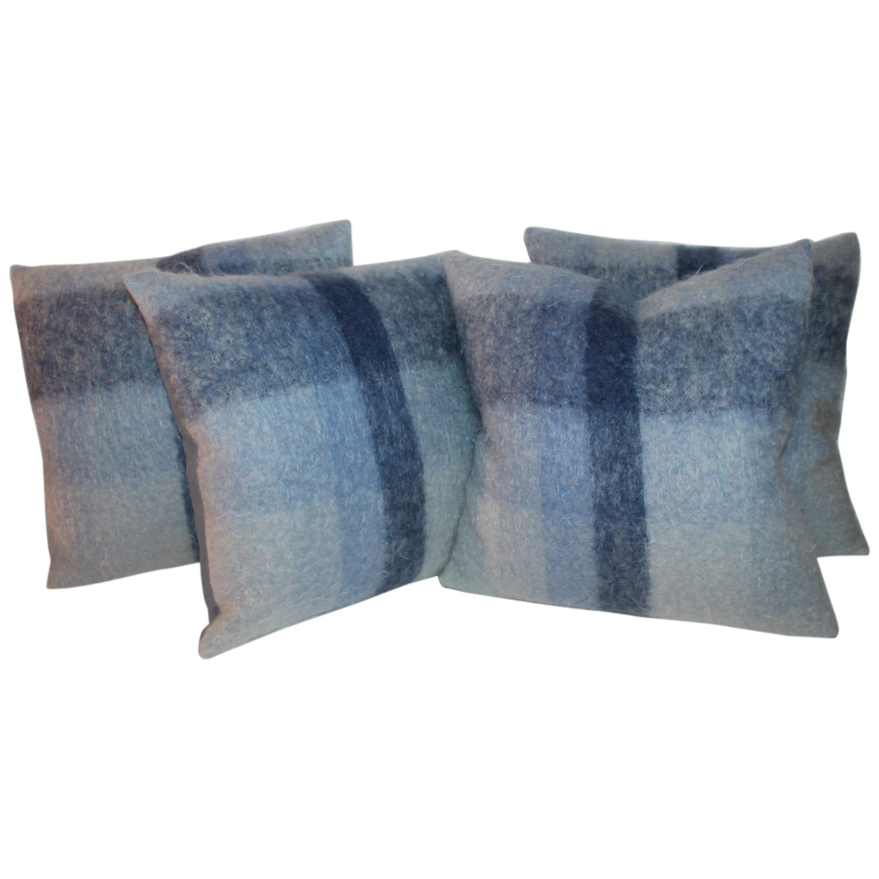 Mohair or Lambs Wool Blue Pillows / 4
