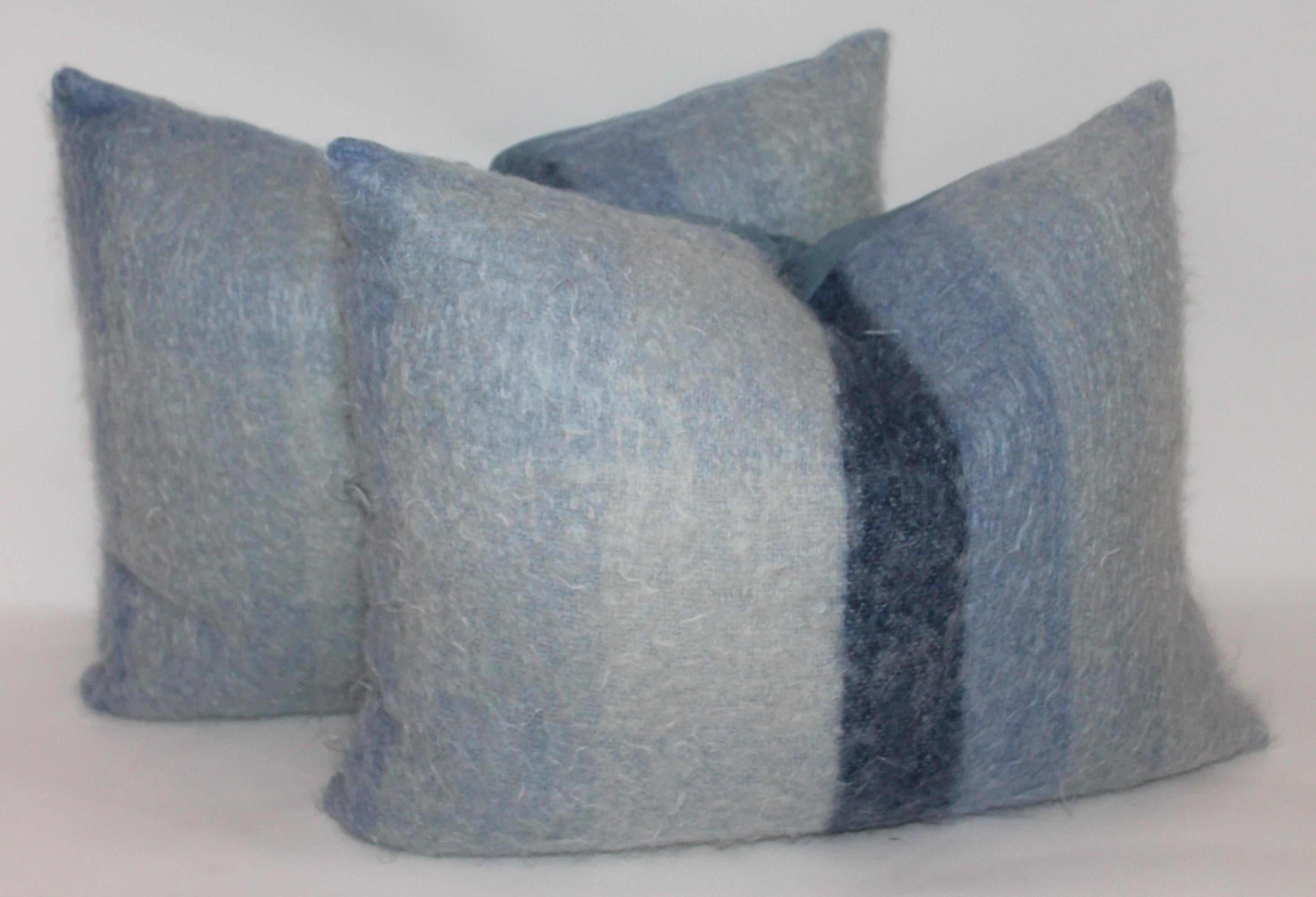 Country Mohair or Lambs Wool Blue Pillows Set of Four