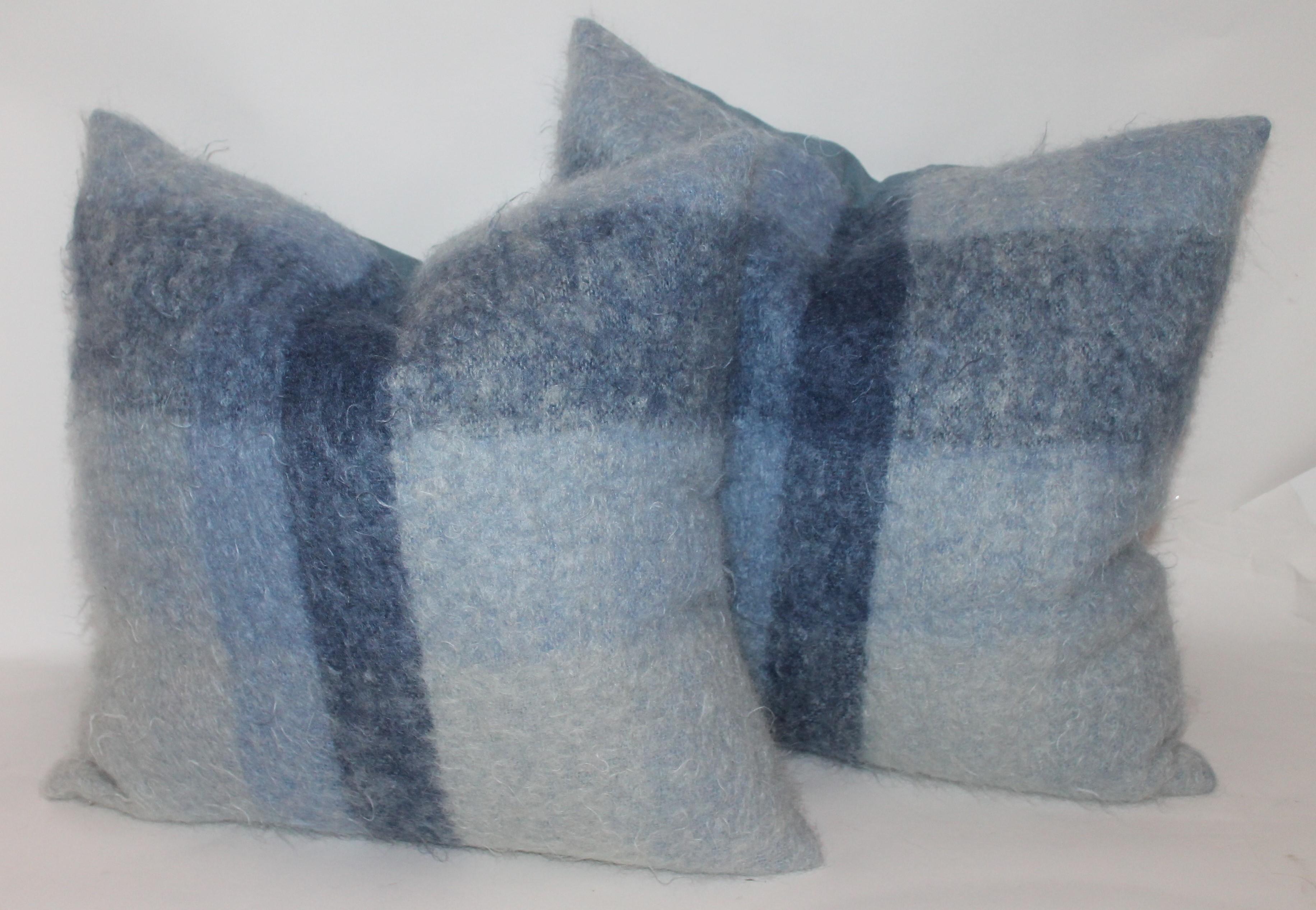 American Mohair or Lambs Wool Blue Pillows Set of Four