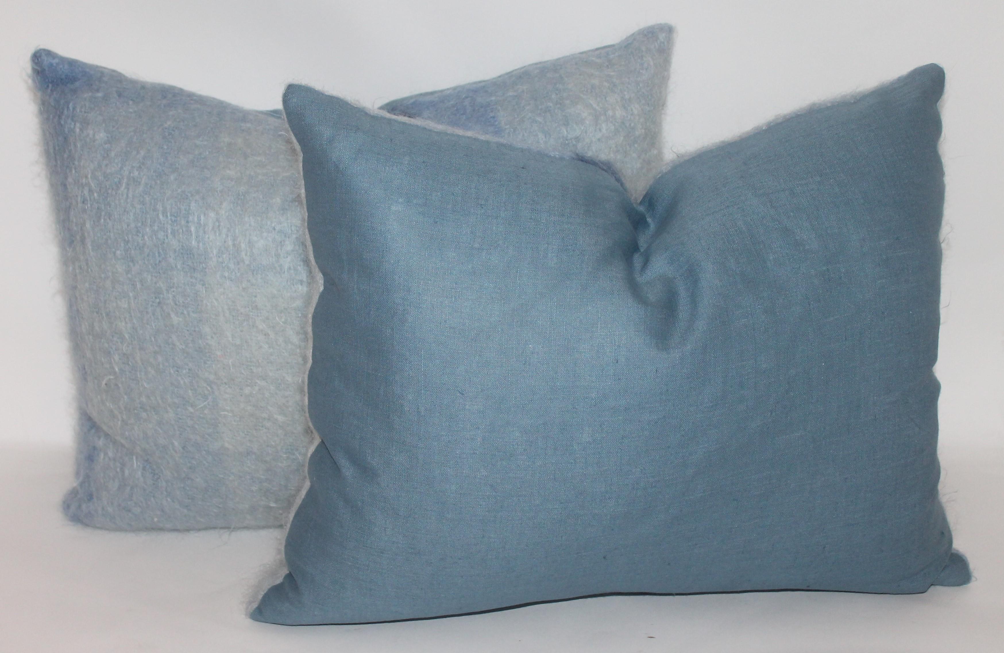 Mohair or Lambs Wool Blue Pillows Set of Four In Distressed Condition In Los Angeles, CA