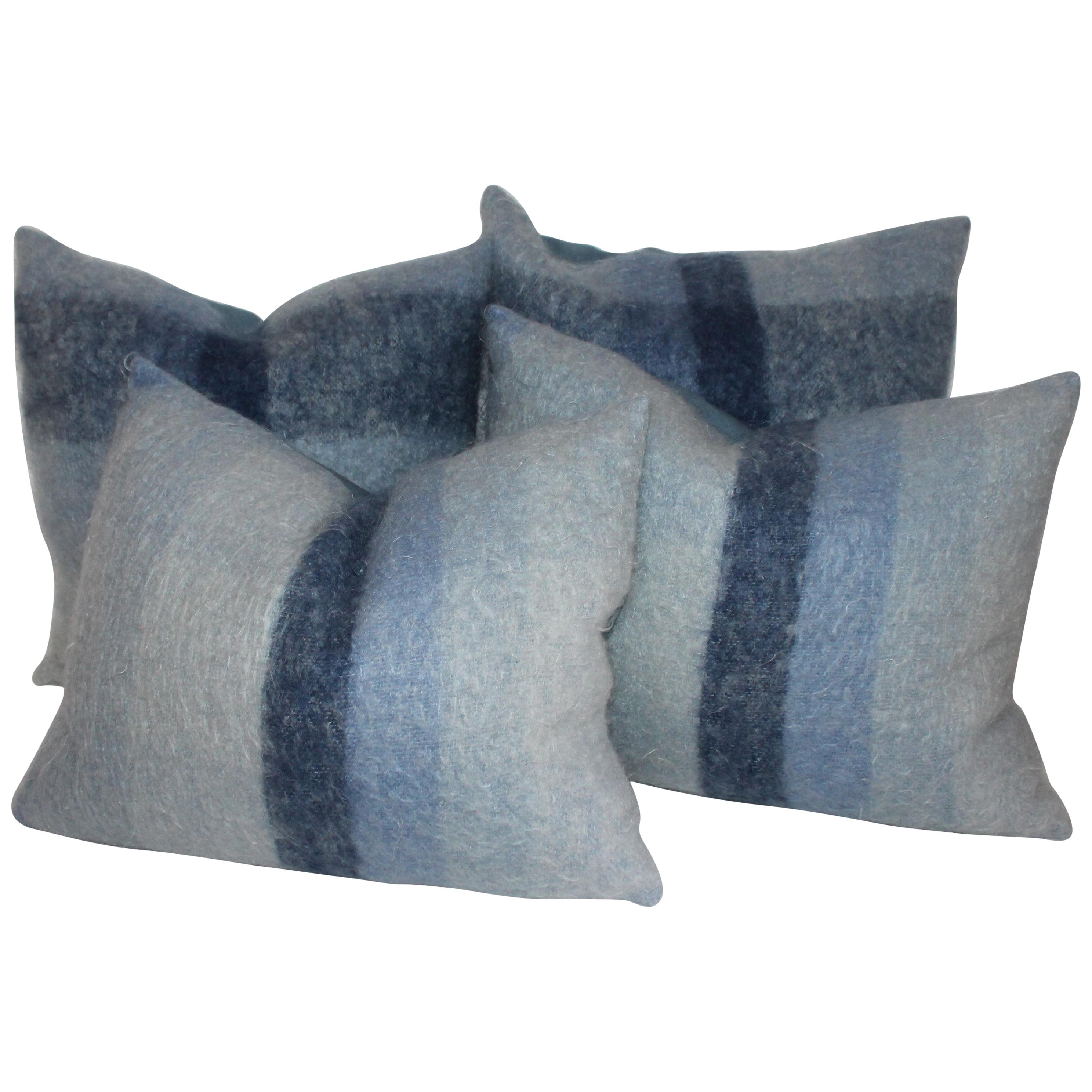 Mohair or Lambs Wool Blue Pillows Set of Four