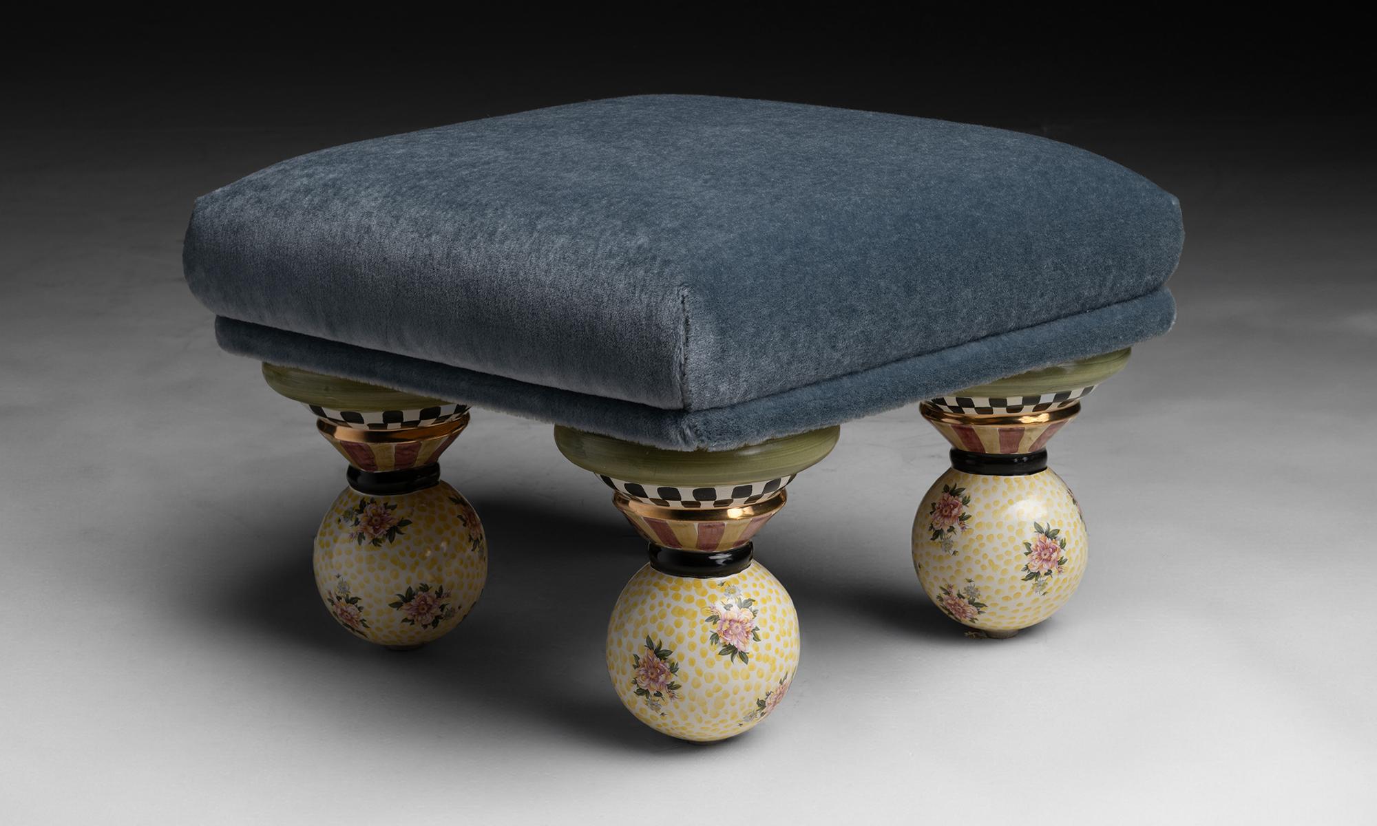 Mohair Ottoman

Made in New York

Newly upholstered Ottoman, design by Mackenzie Childs. Hand painted ceramic ball feet.

19