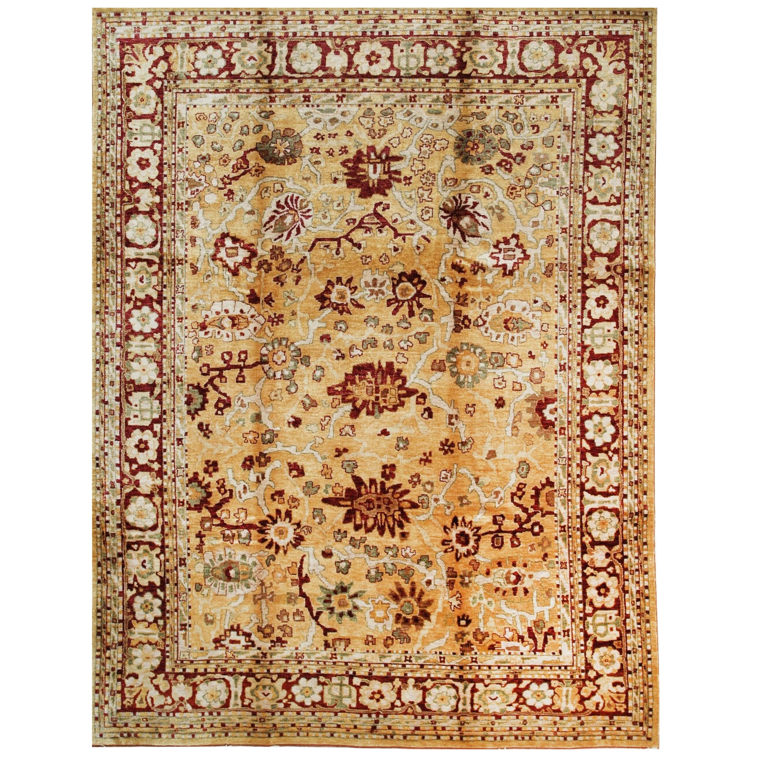 Mohair Oushak Beige Hand-Knotted Rug Carpet with Allover Floral Design For Sale