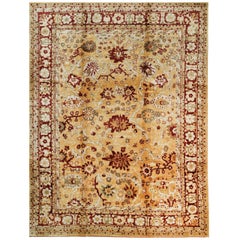 Mohair Oushak Beige Hand-Knotted Rug Carpet with Allover Floral Design