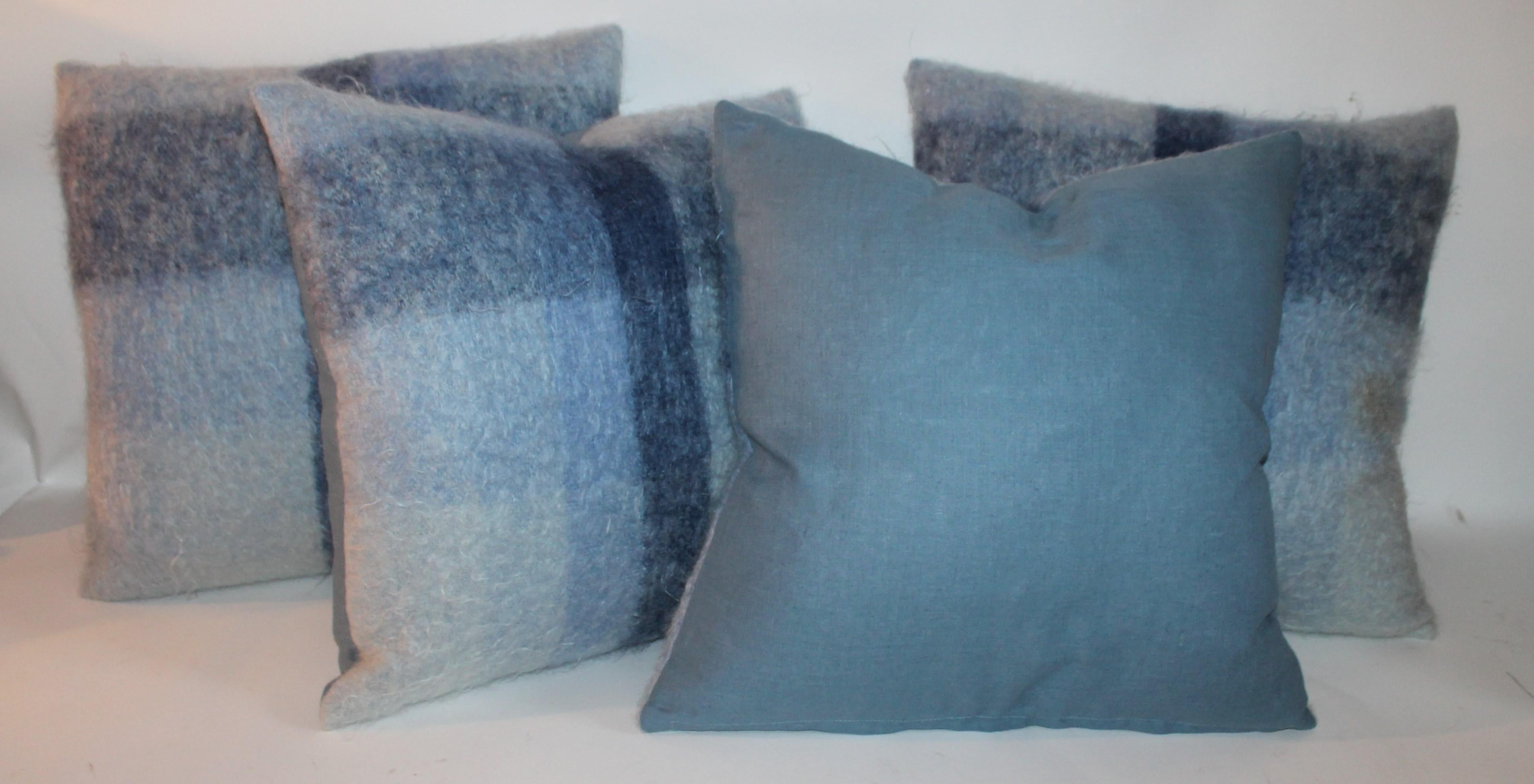 Mohair Pillows in Blues from Vintage Blanket, Pair 4