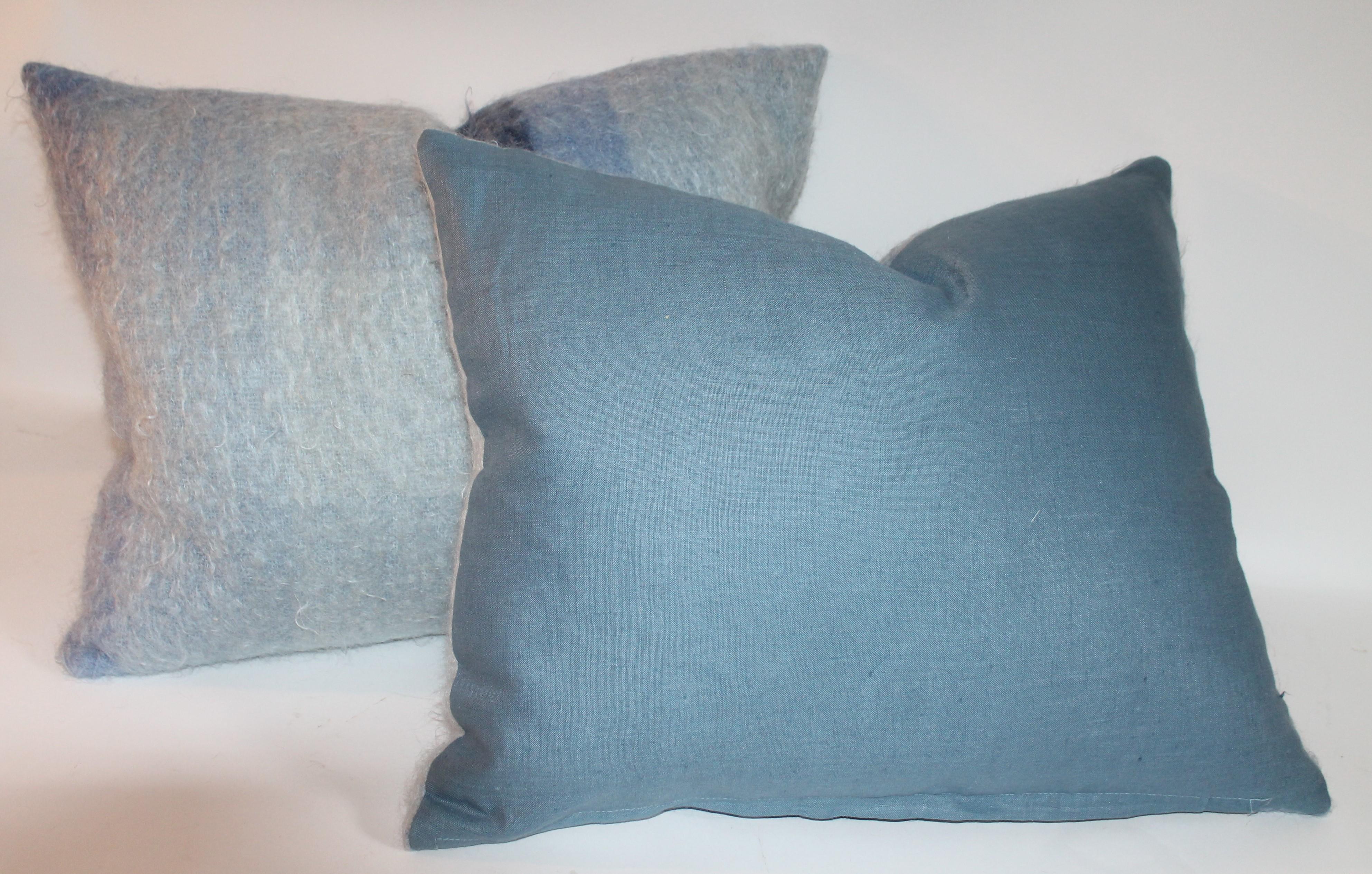 Mohair Pillows in Blues from Vintage Blanket, Pair 5