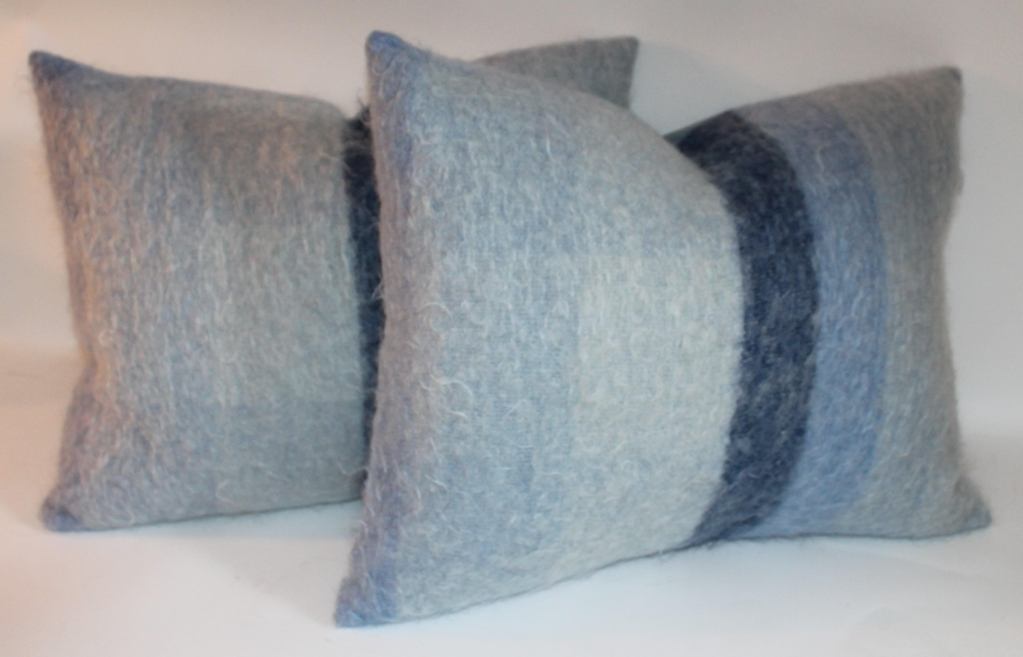 Mohair Pillows in Blues from Vintage Blanket, Pair 1
