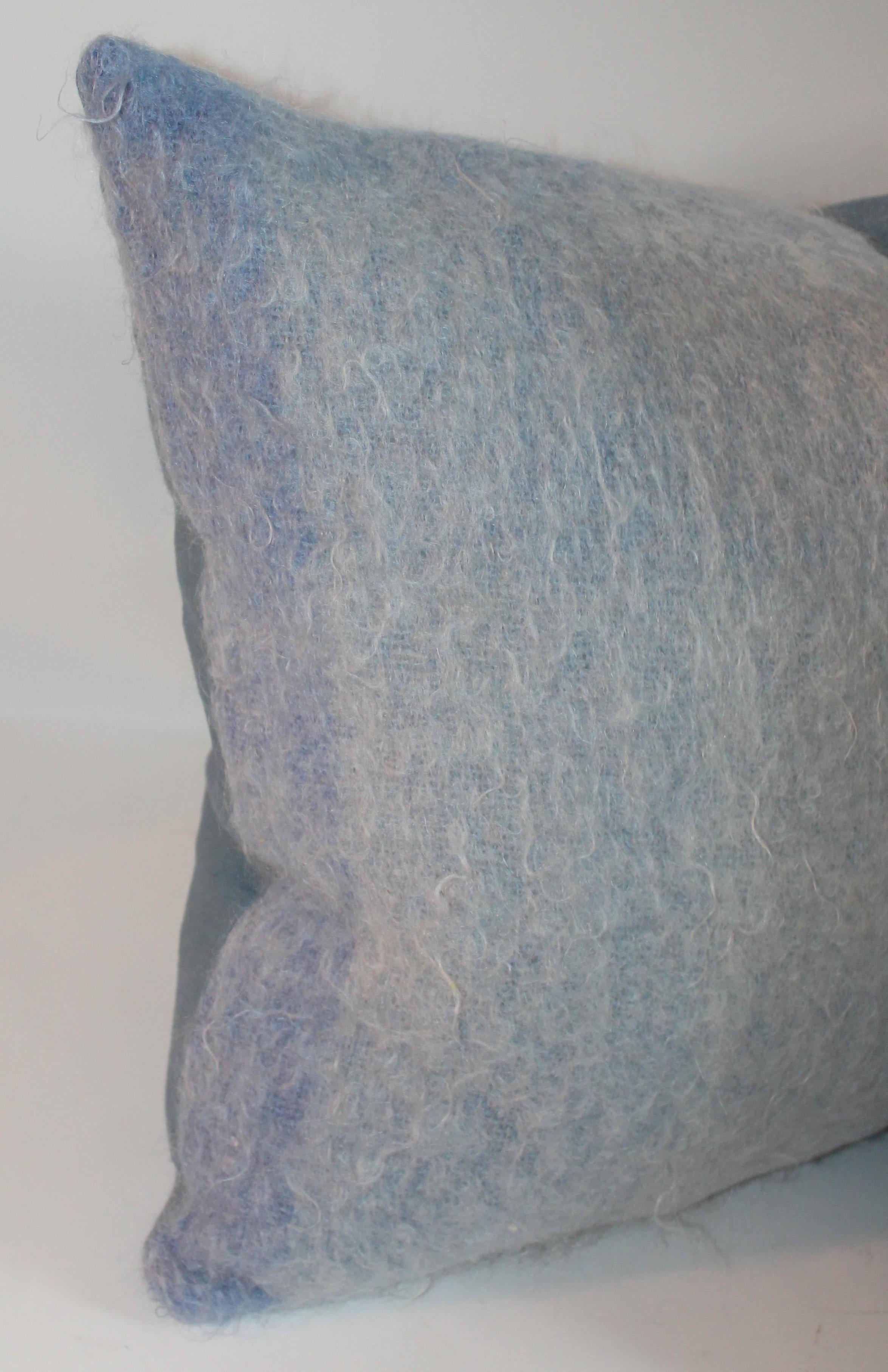Mohair Pillows in Blues from Vintage Blanket, Pair 2