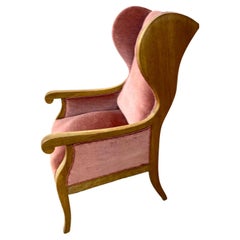 Mohair Velvet and Mahogany Wingback Armchair, Frits Heningsen, Denmark, 1940s