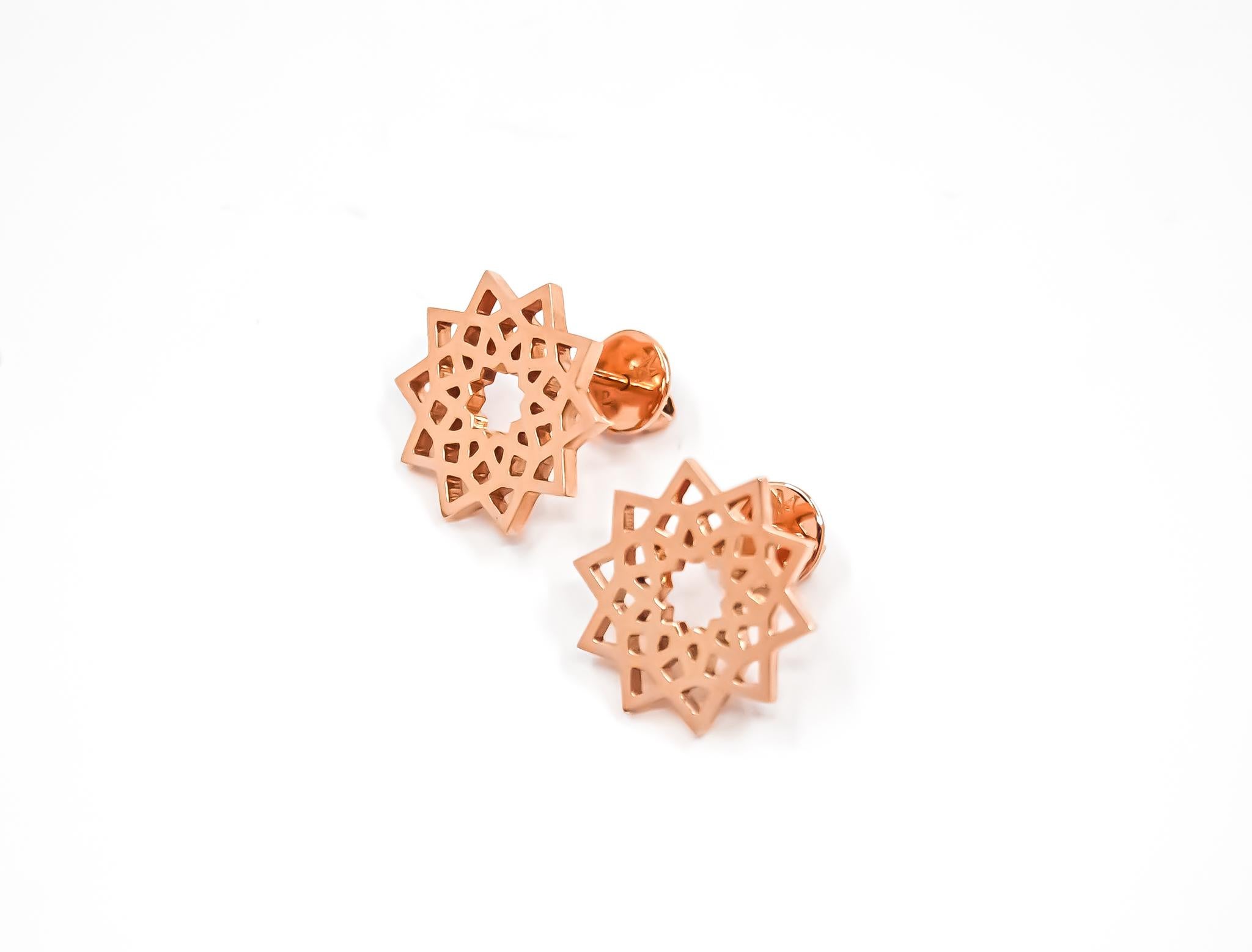 Art Deco Arabesque Deco Andalusian Style Stud Earrings in 18kt Rose Gold For Sale