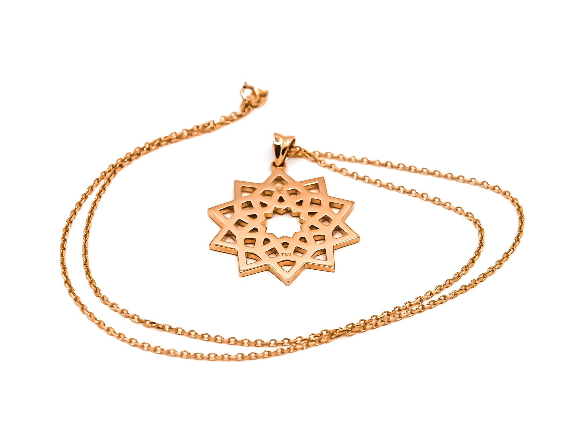 Women's Arabesque Deco Andalusian Style Pendant Necklace in 18kt Rose Gold For Sale