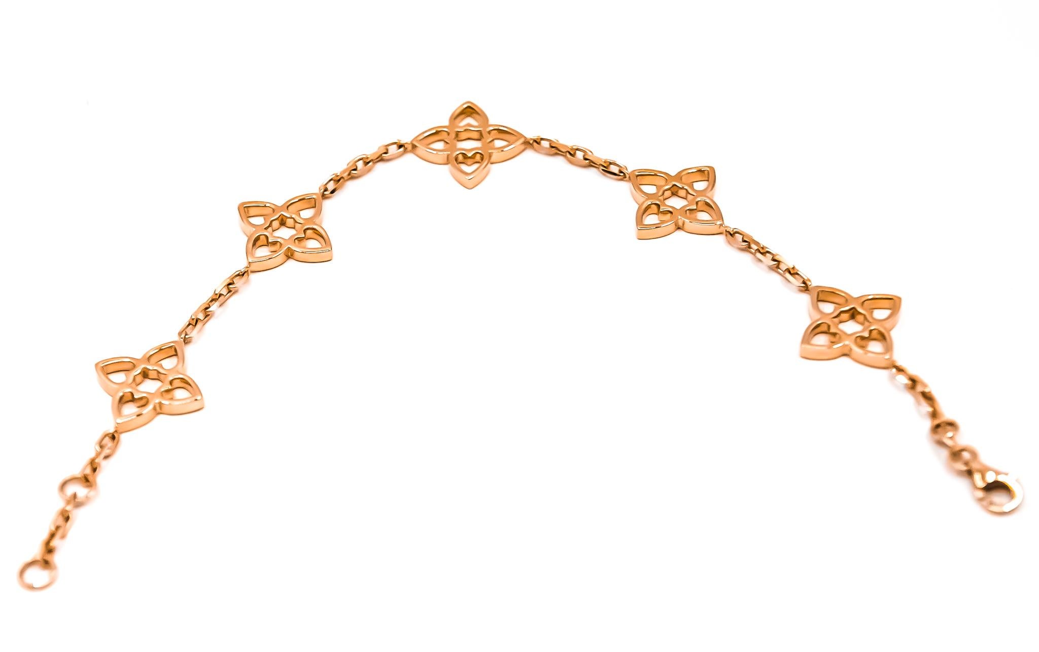 Women's Connected Hearts Five Motif Bracelet in 18kt Rose Gold For Sale