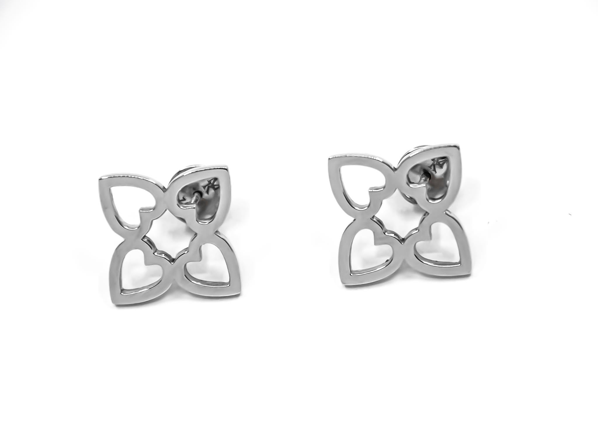 Romantic Connected Hearts Stud Earrings in 18kt White Gold For Sale