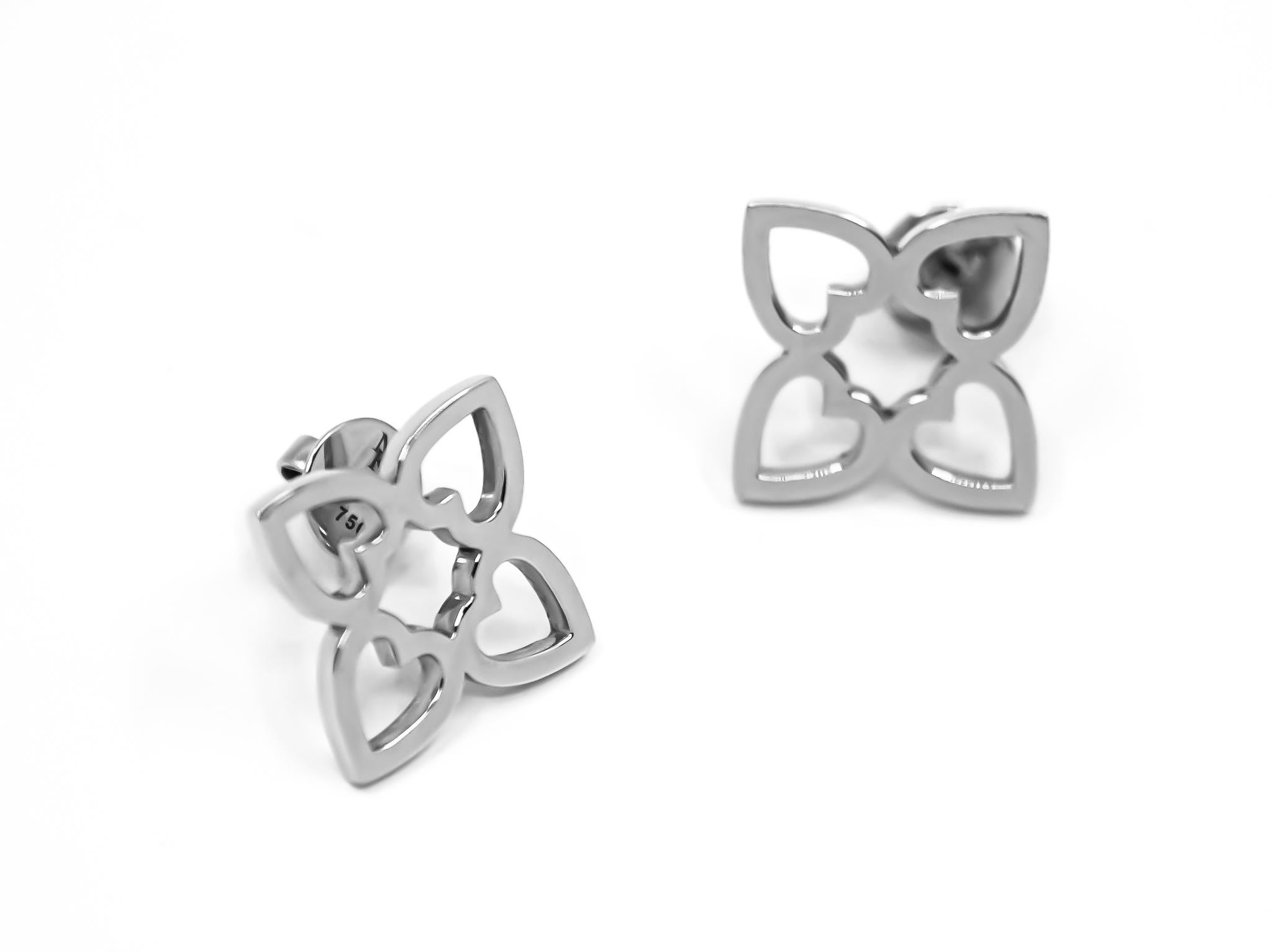 Women's Connected Hearts Stud Earrings in 18kt White Gold For Sale