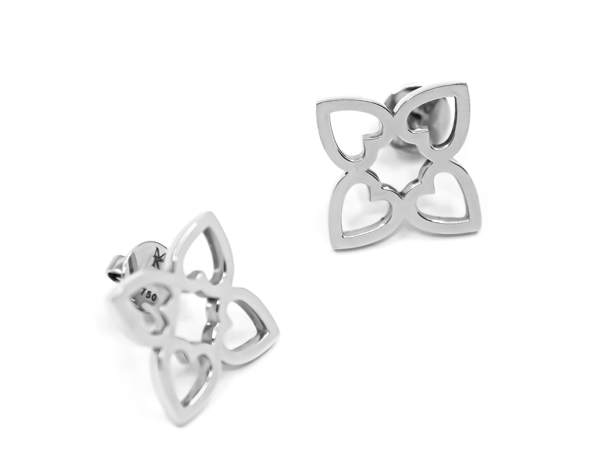 Connected Hearts Stud Earrings in 18kt White Gold For Sale 1