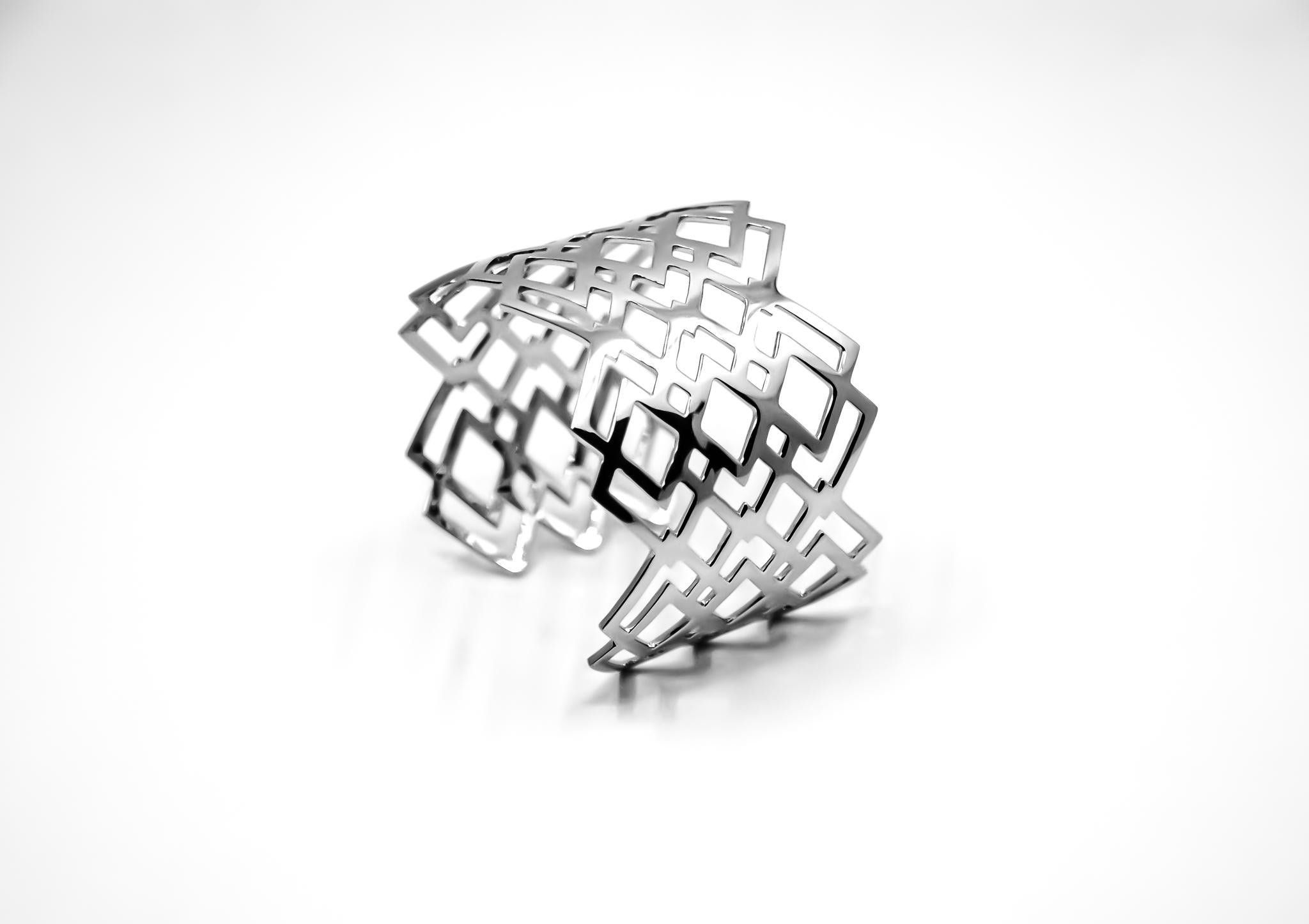 Women's Geometric Cuff Bracelet in 18kt White Gold For Sale