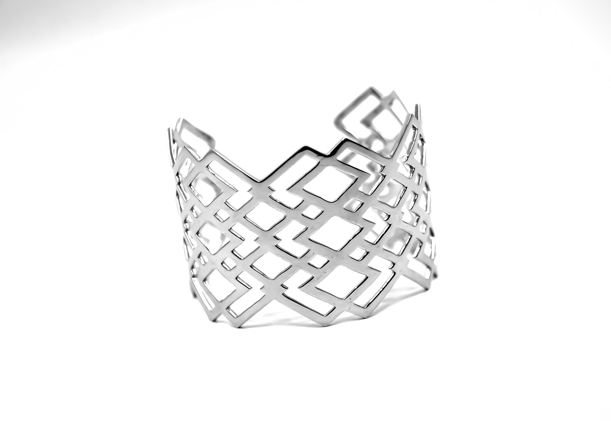 Geometric Cuff Bracelet in 18kt White Gold For Sale 2