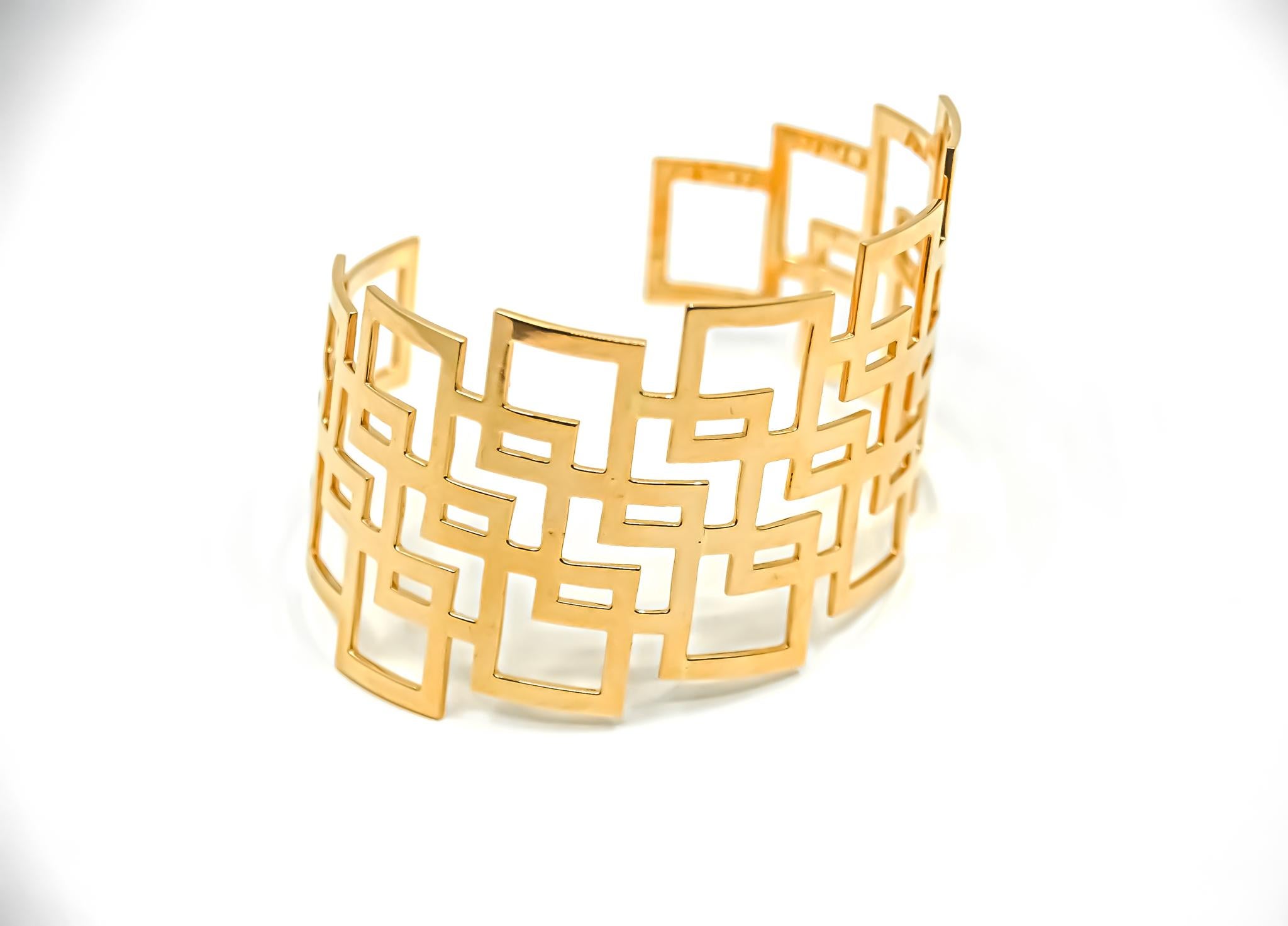 Women's Geometric Cuff Bracelet in 18kt Gold by Mohamad Kamra For Sale